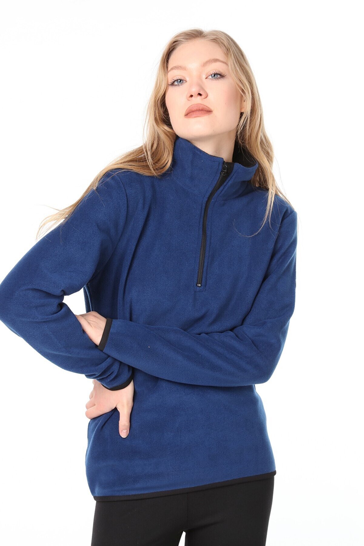 Ghassy Co Kadın Mavi Yarım Fermuarlı Sweatshirt