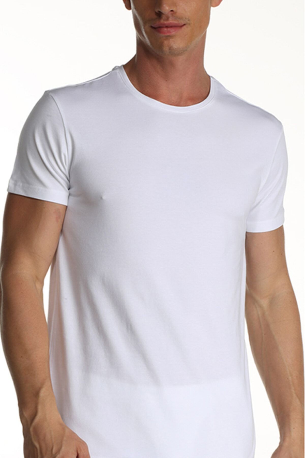 Çift Kaplan Erkek Elastanlı Beyaz T-shirt 0954