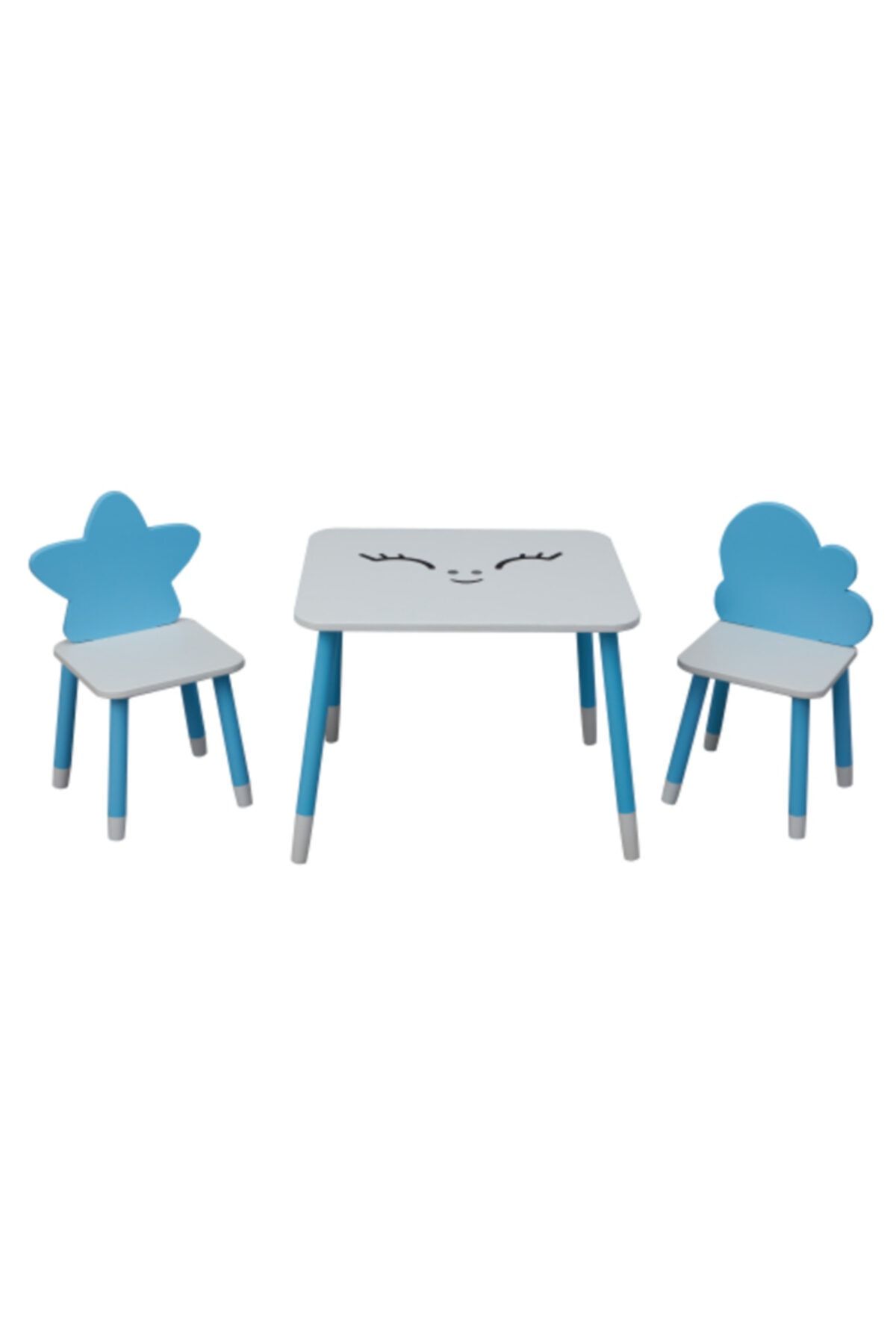 Picaline Mavi Dikdörtgen Masa 1 Yıldız Sandalye 1 Bulut Sandalye