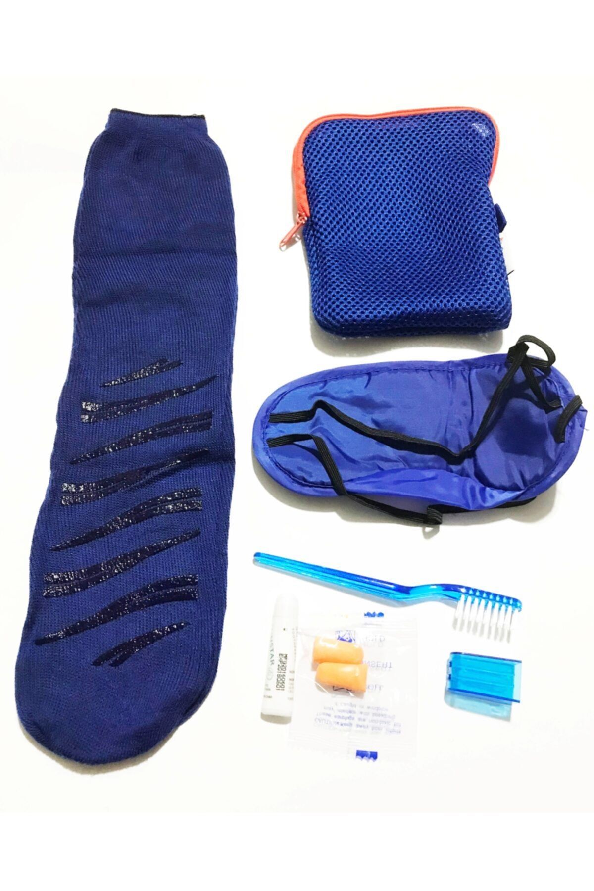 Mahi Max Çok Amaçlı Mavi Kalemlik Kutusu Çanta & Seyahat Seti - Uyku Çorabı Uyku Bandı Diş Fırçası Ve Macunu