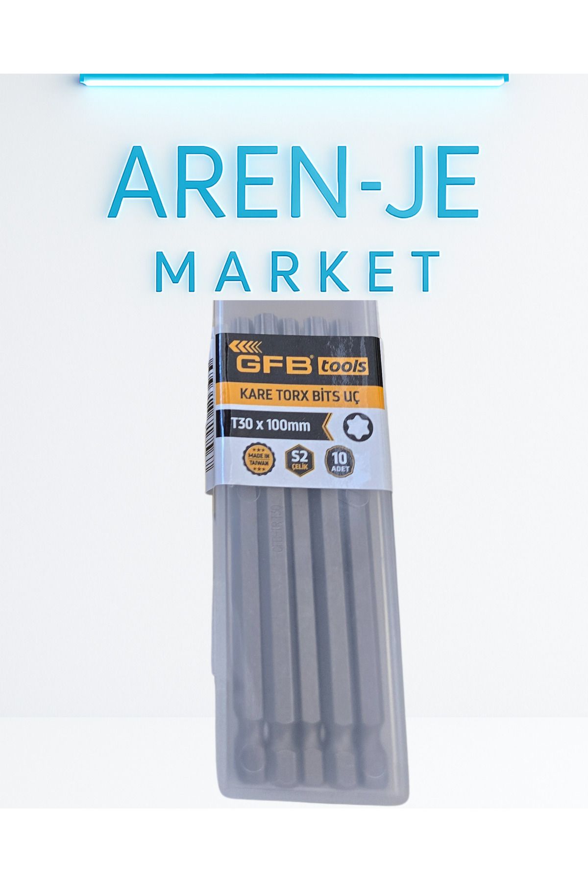 aren je GFB Tools T30 x 100mm Kare Torx Bits Uç (10 Adet Set – S2 Çelik)