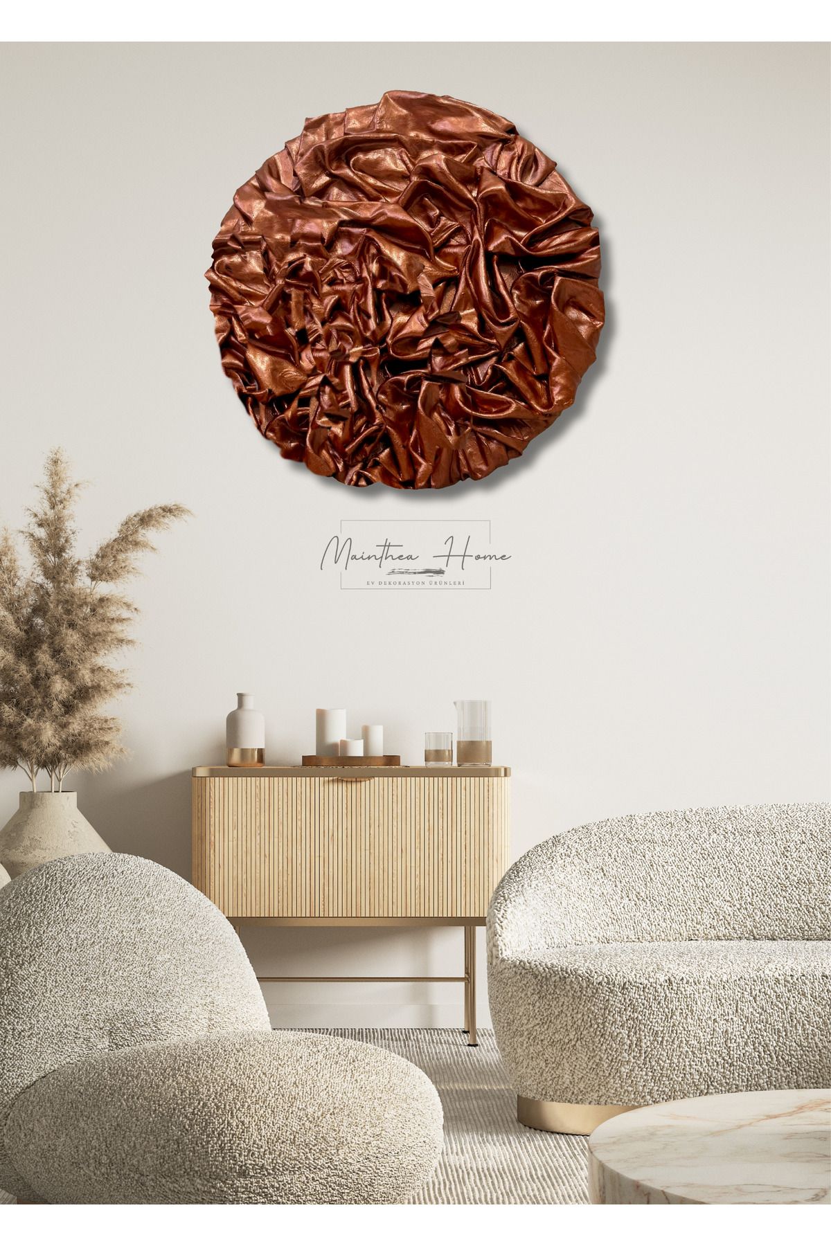 MAİNTHEAHOME Dokulu Bohem Modern Yuvarlak Mdf Alçı Kanvas Tablo