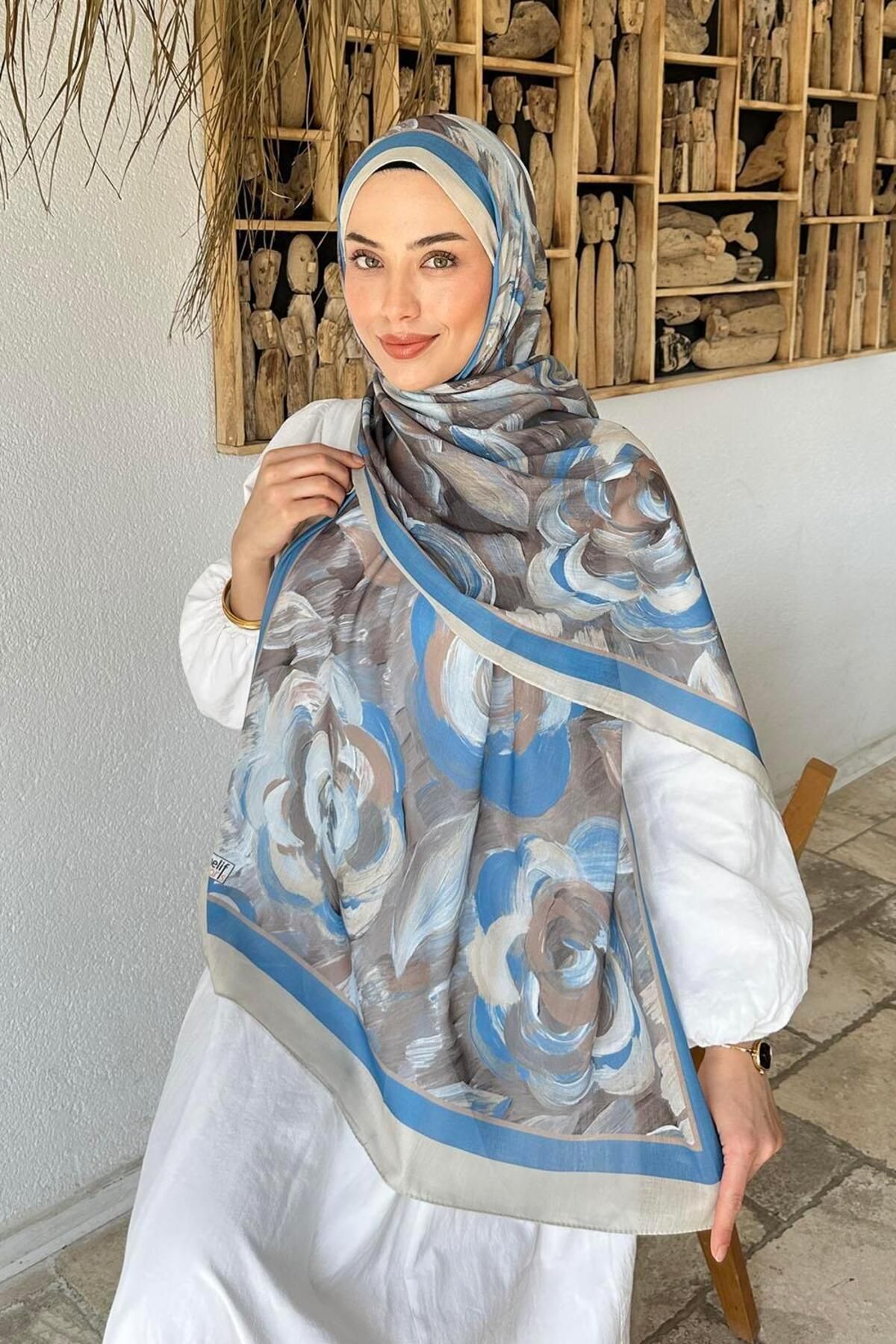 lamelif Çiçek Desen Pamuk Şal Taş