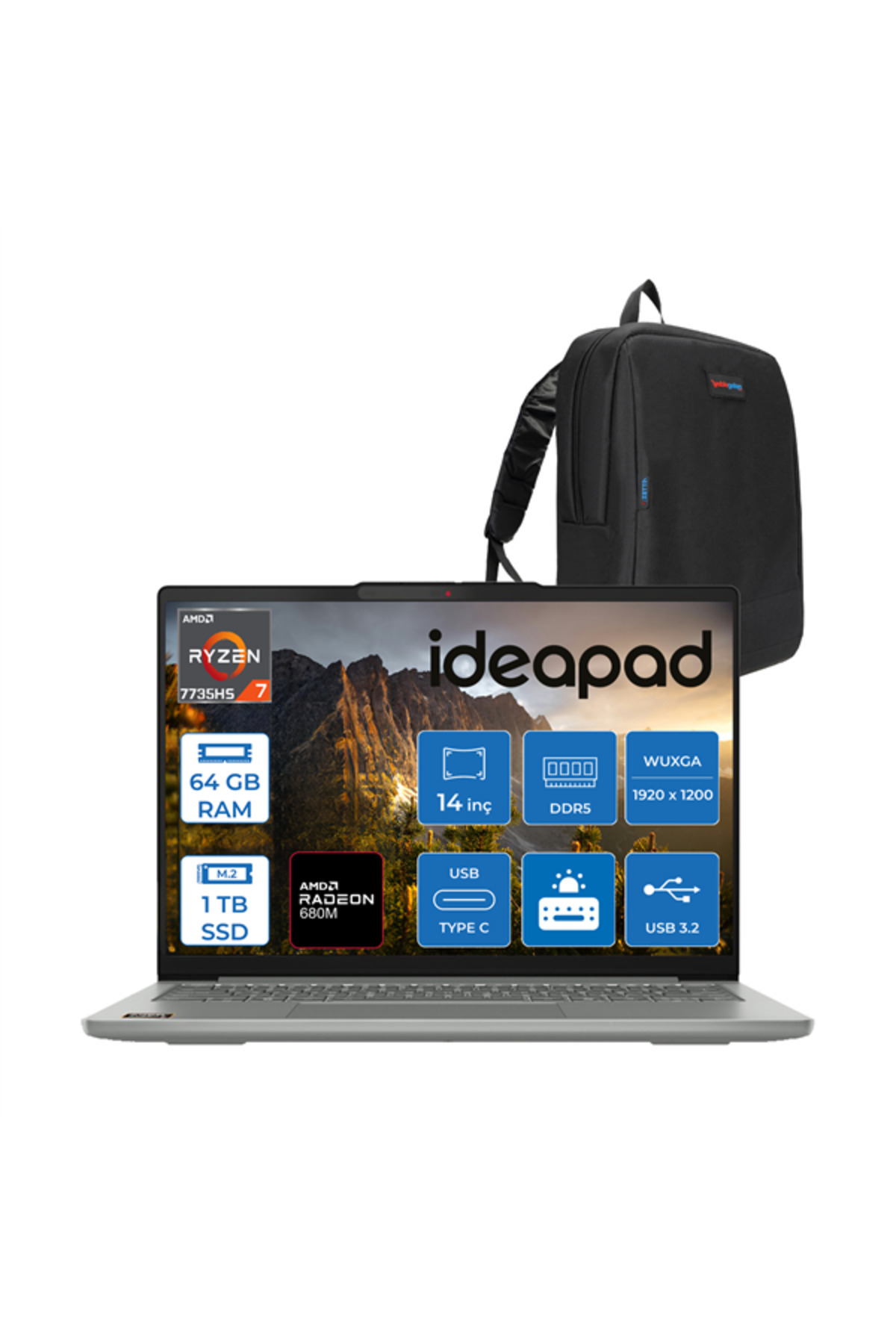 Ideapad Slim 5 Amd Ryzen 7 7735HS 64GB 1TB SSD 680M FreeDos 14