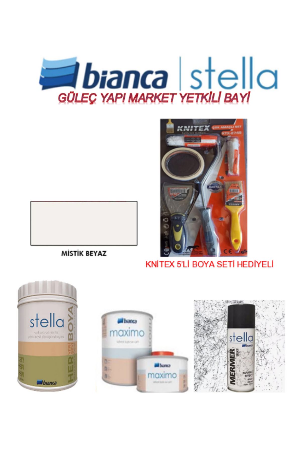 Bianca Stella Set "mutfak - Tuvalet Banyo - Fayans - Mobilya" Boyamak Için Knitex Boyama Seti Ile Birlikte