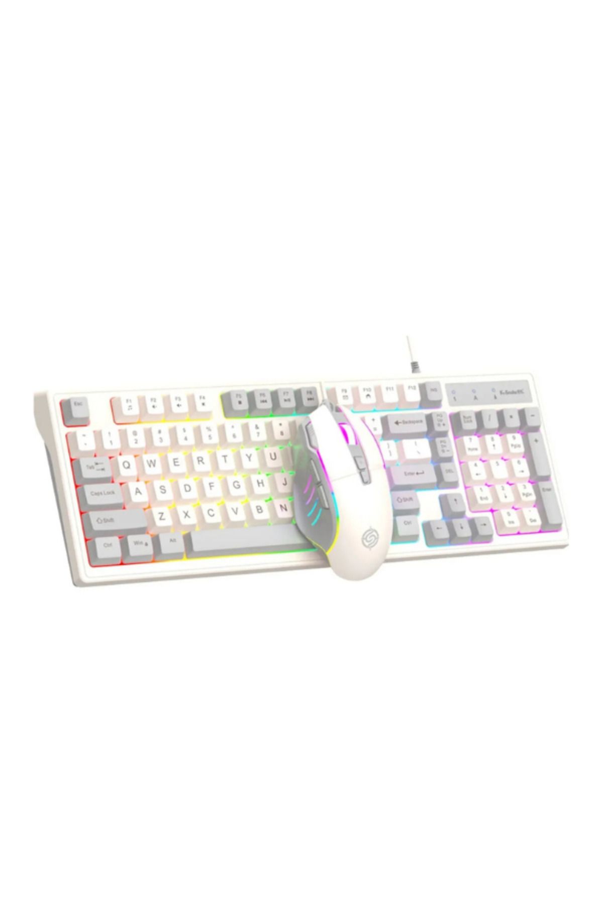 Hietech Kablolu Gaming Oyuncu Klavye Mouse Set Grey Reinbow Aydınlatmalı Klavye Mause KM-800