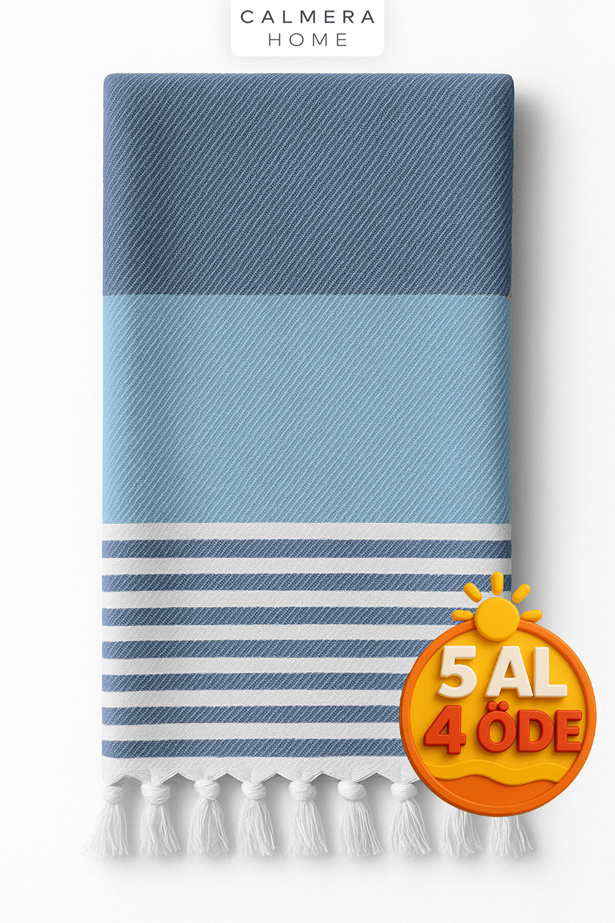 Calmera Natura Peştemal | Doğal Saçaklı Pamuk Havlu | Mavi