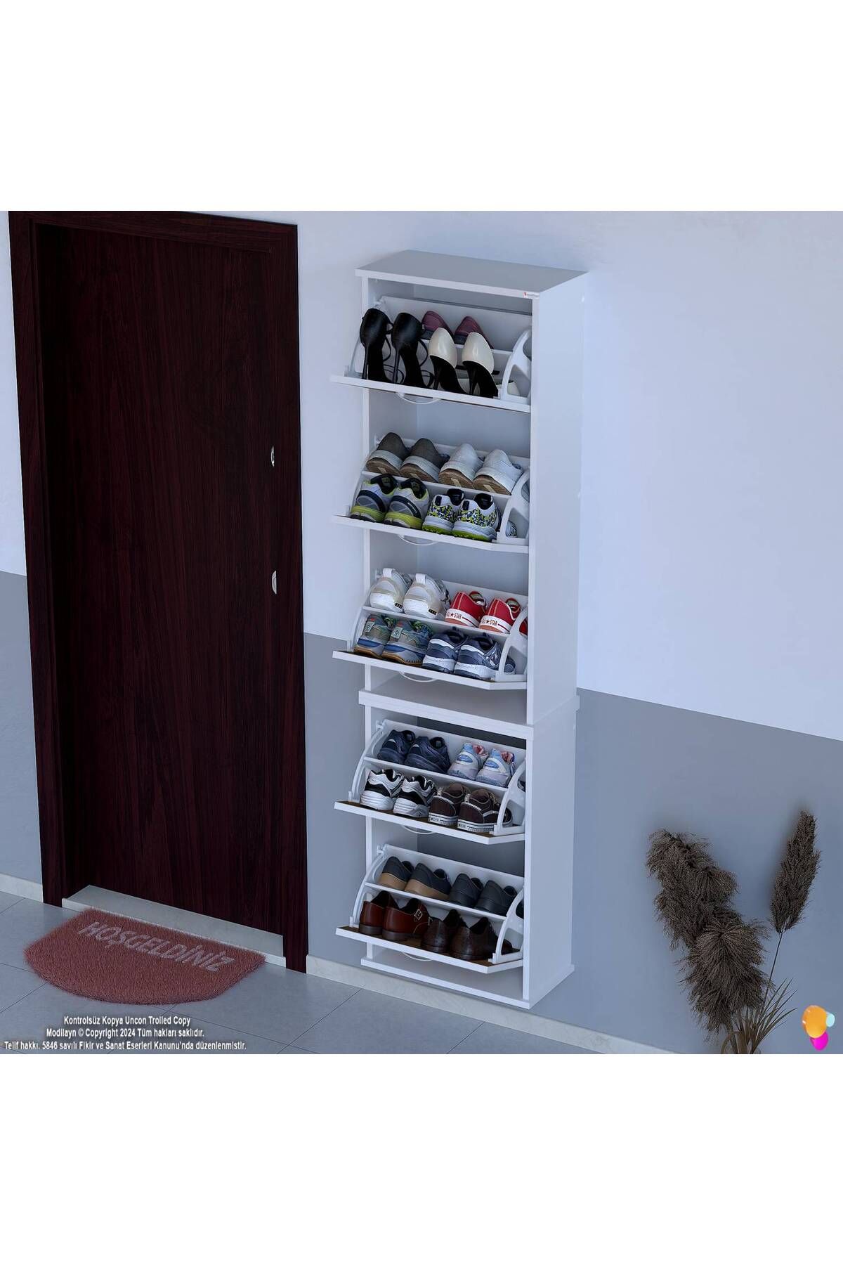 Modilayn Varbi Umay' 2 Li Asma Kapı Önü 52x181x26 Cm’ Lik 5 Düşer Kapak 10 Göz Ayakkabılık
