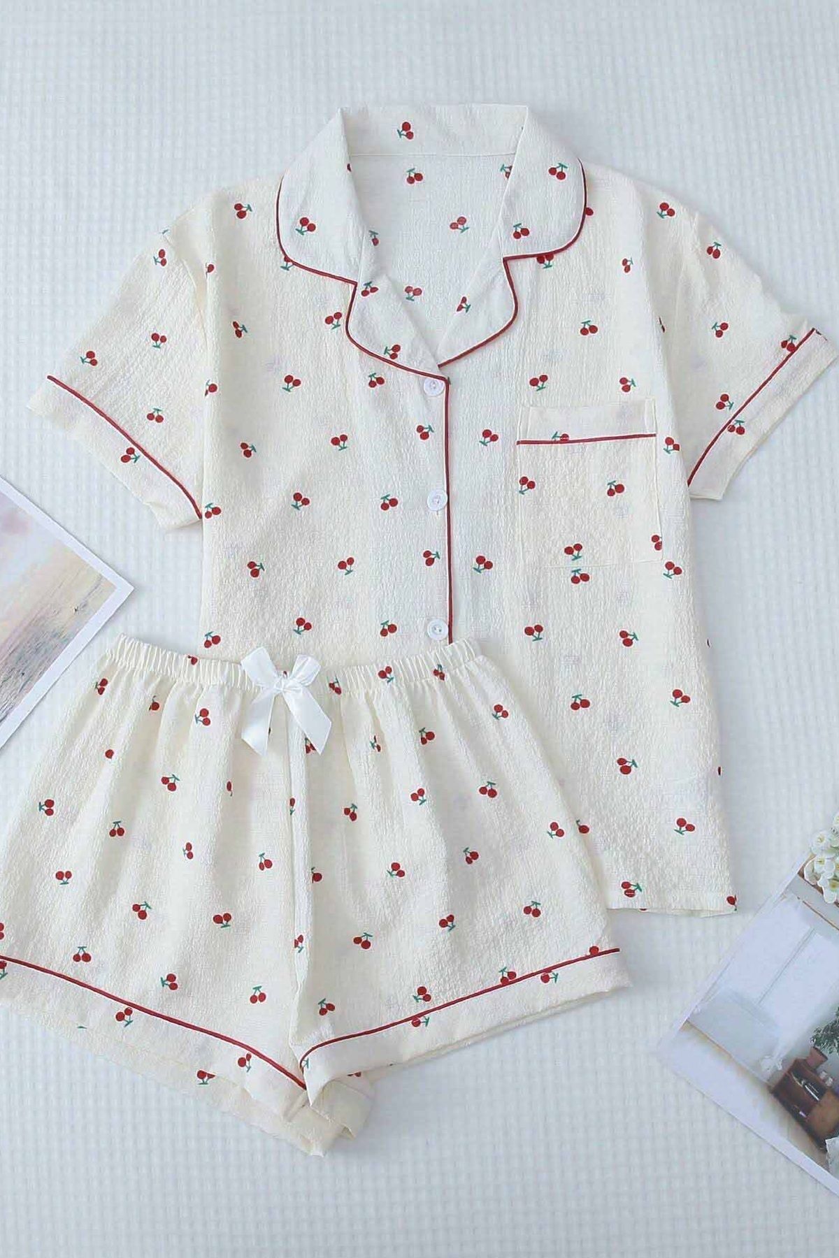 Merry See Özel Örme Kumaş Baskılı Kısa Kollu Şortlu Pijama Takımı