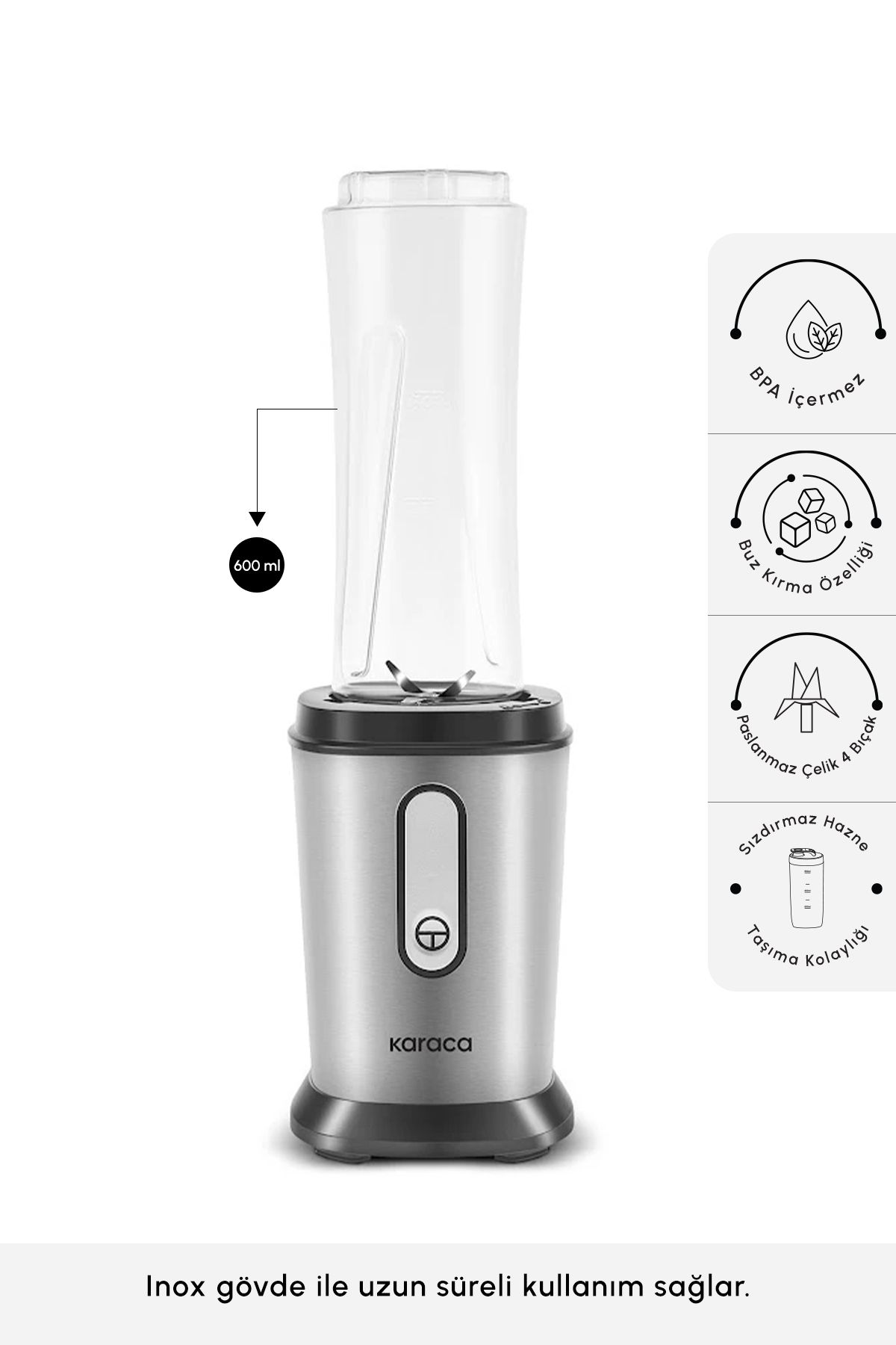 Karaca Smooth and Crush Personal Kişisel Smoothie Blender Inox