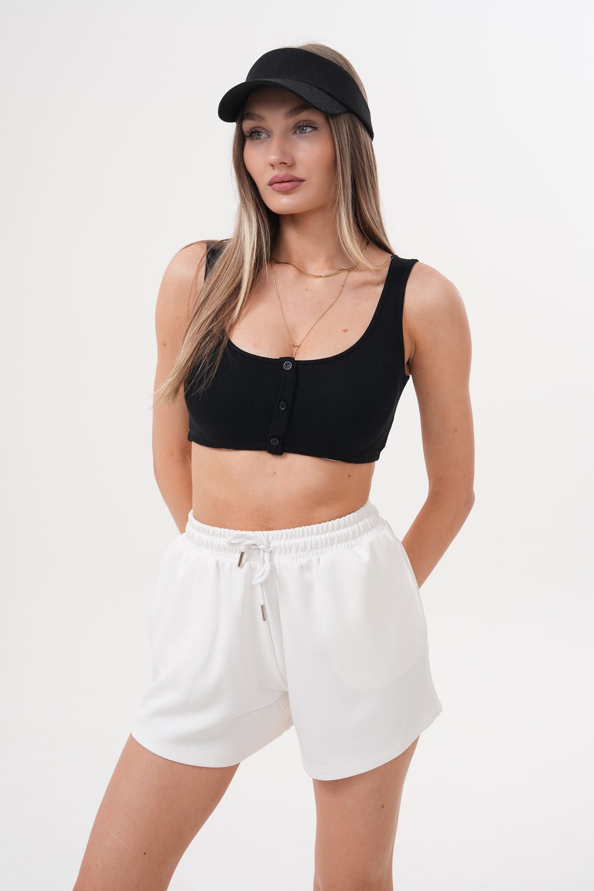 GENIUS STORE Kadın Modal Şort Beli Lastikli Cepli Şort MODAL-ŞORT
