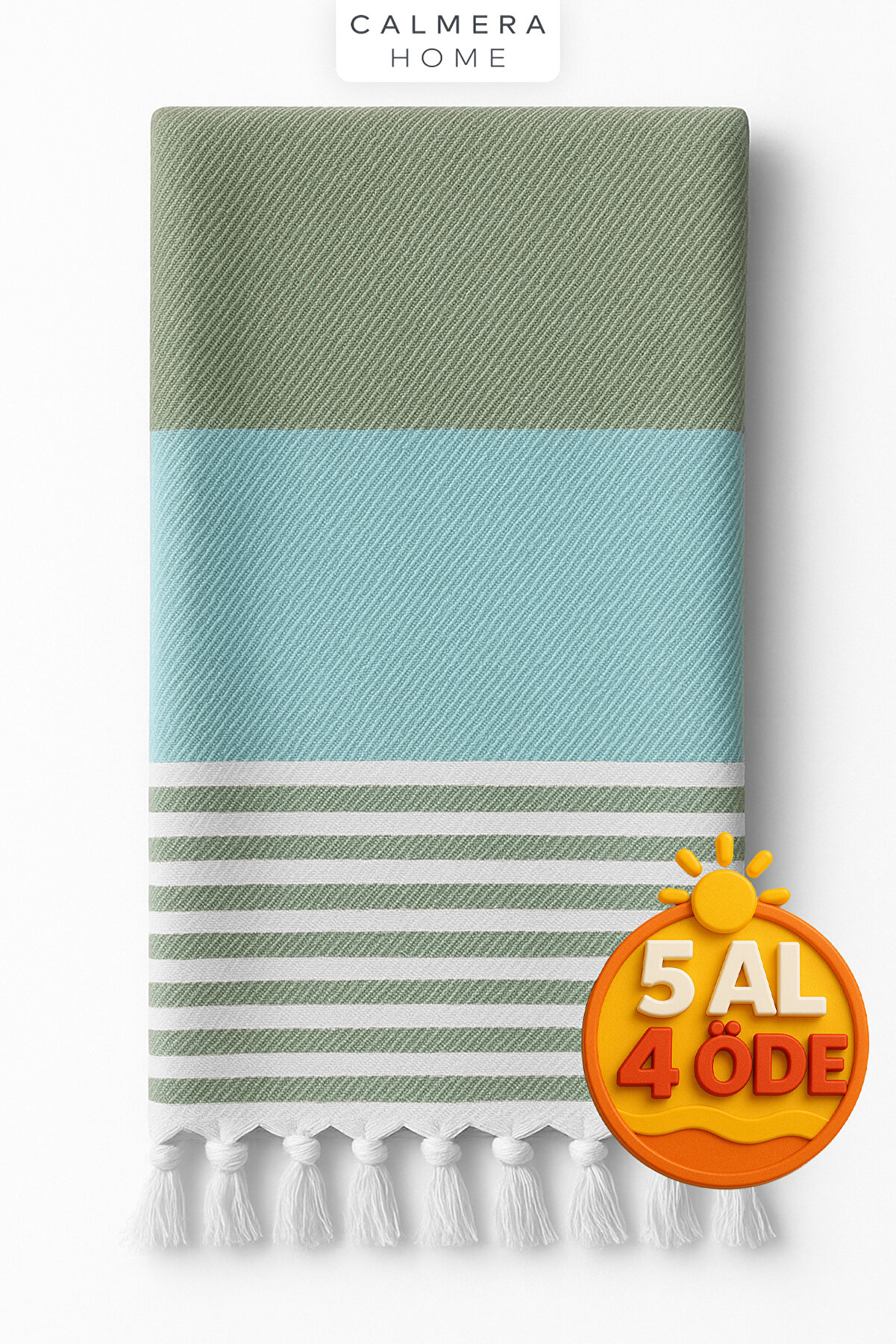 Calmera Natura Peştemal | Doğal Saçaklı Pamuk Havlu | Mint