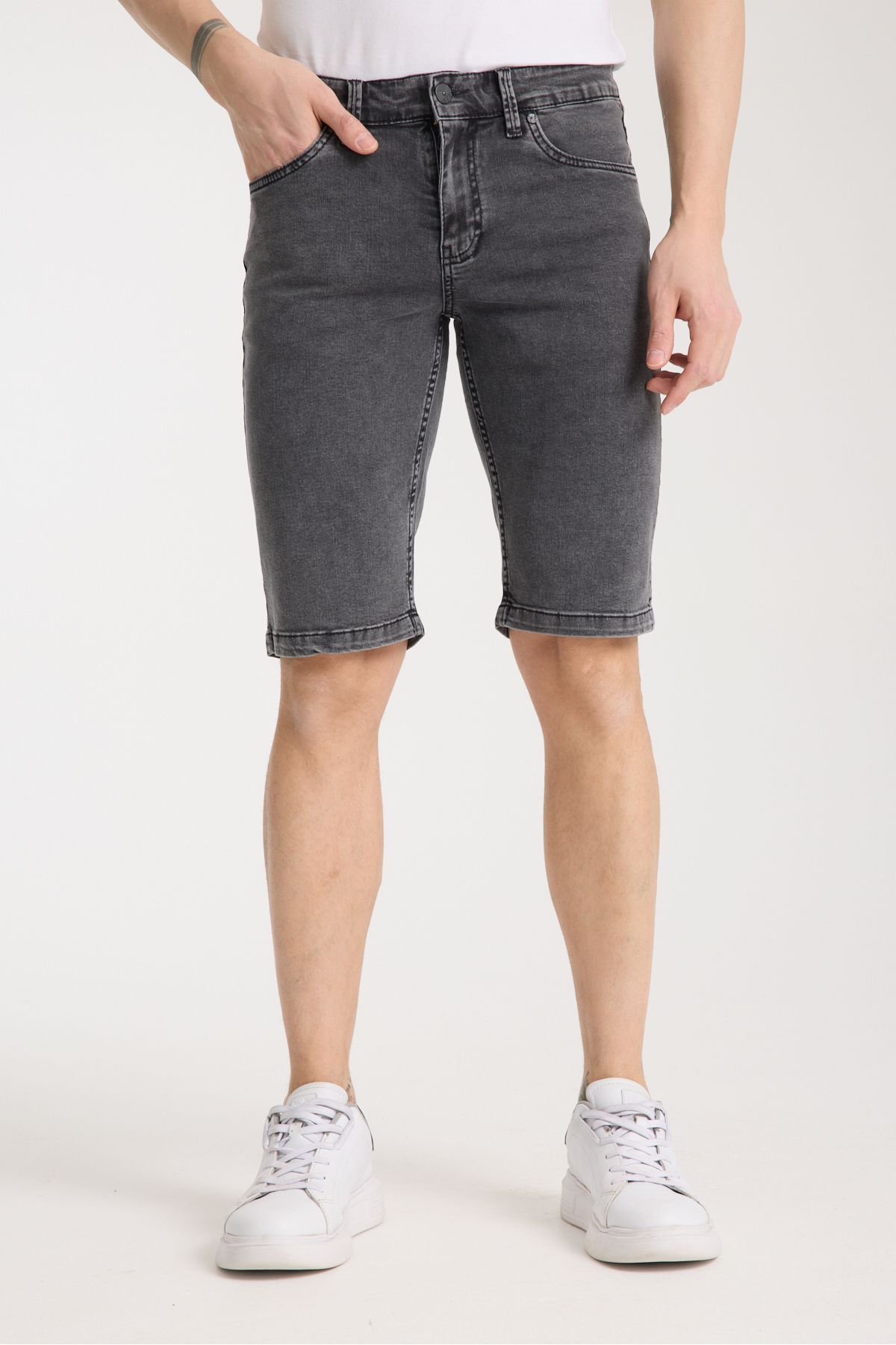 muzzo jeans Erkek Açık Gri Kot Şort