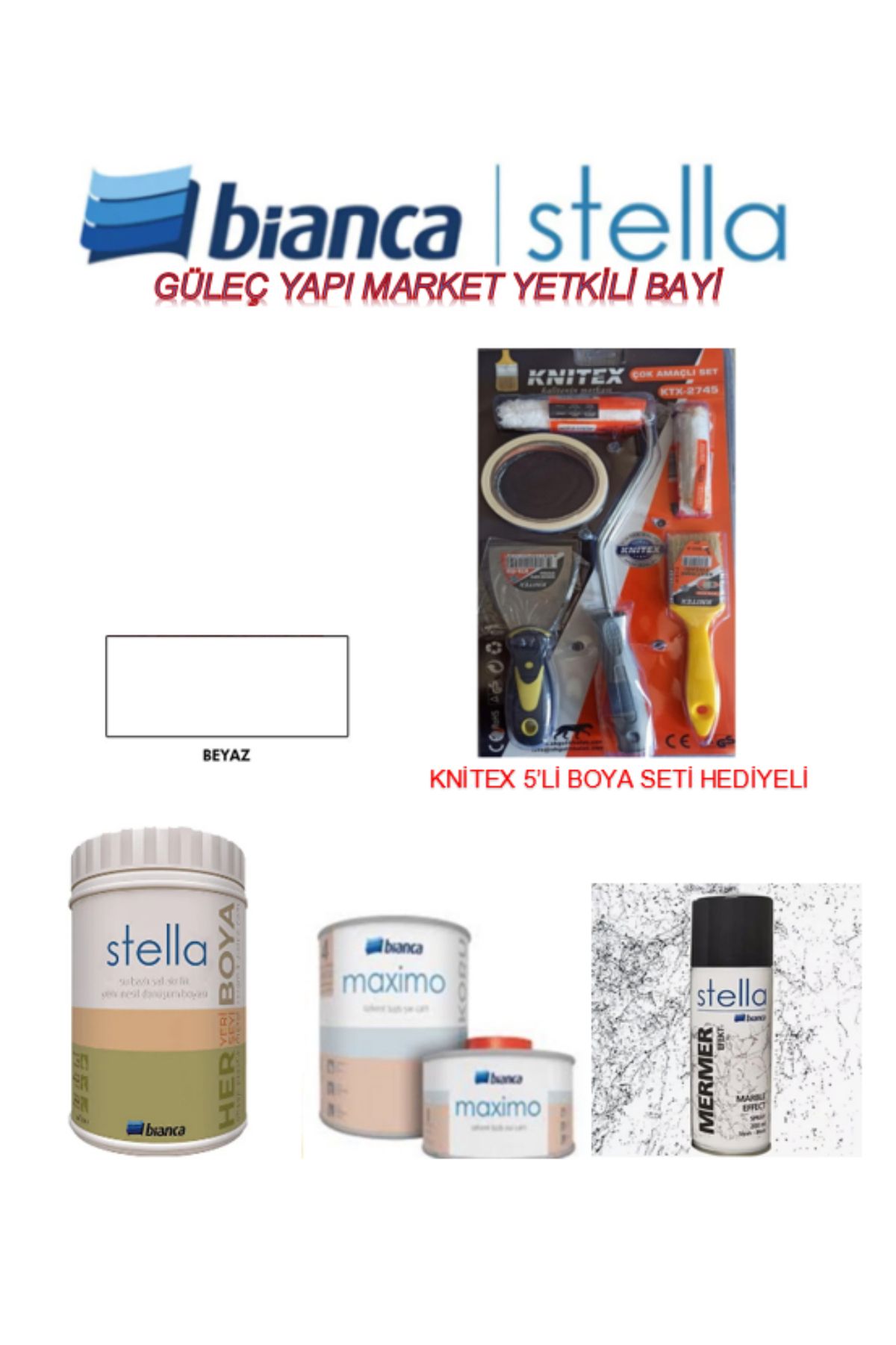 Bianca Stella Set "mutfak - Tuvalet Banyo - Fayans - Mobilya" Boyamak Için Knitex Boyama Seti Ile Birlikte