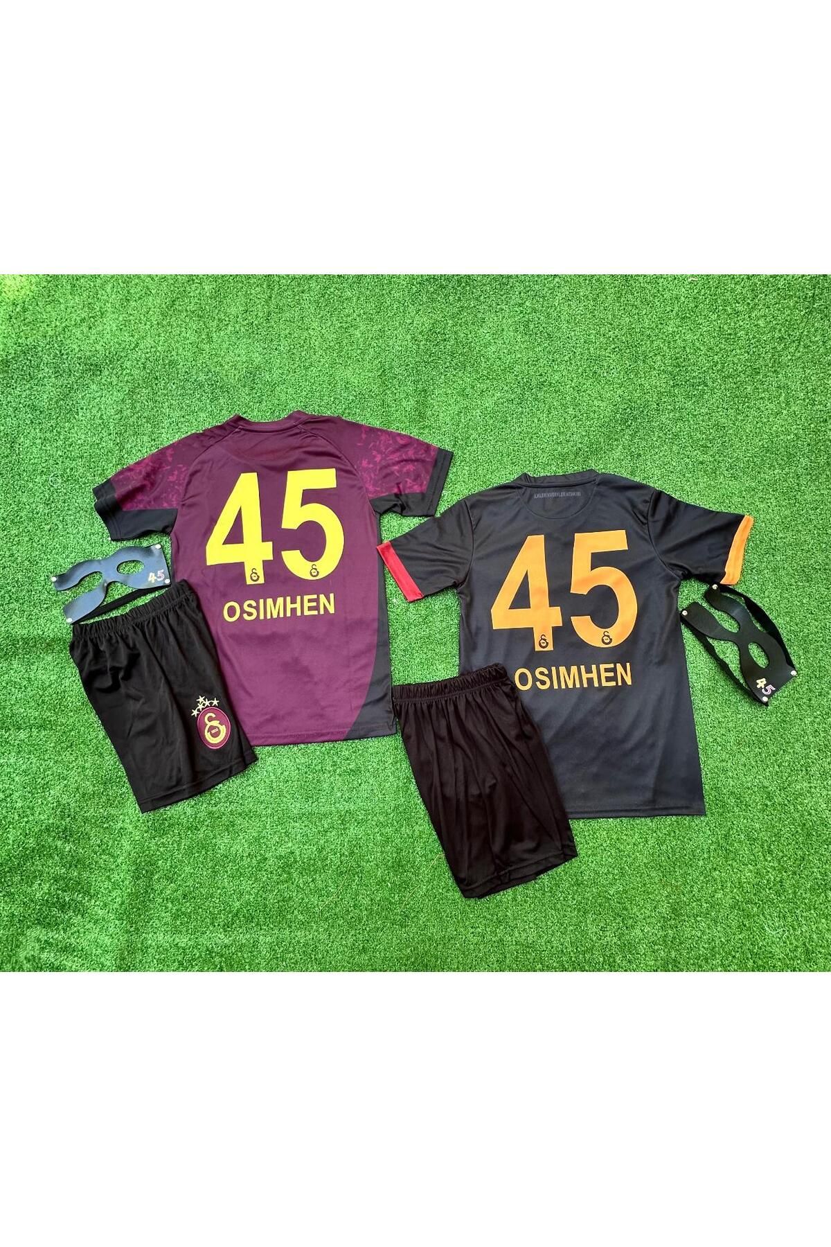 BYSPORTAKUS G'.â.l.a.t.â.s.a.r.â.yy V'îctor-O'sîmhen Siyah -Deplasman 2'li Kombin Çocuk Forması 5'Lİ Set + Maske