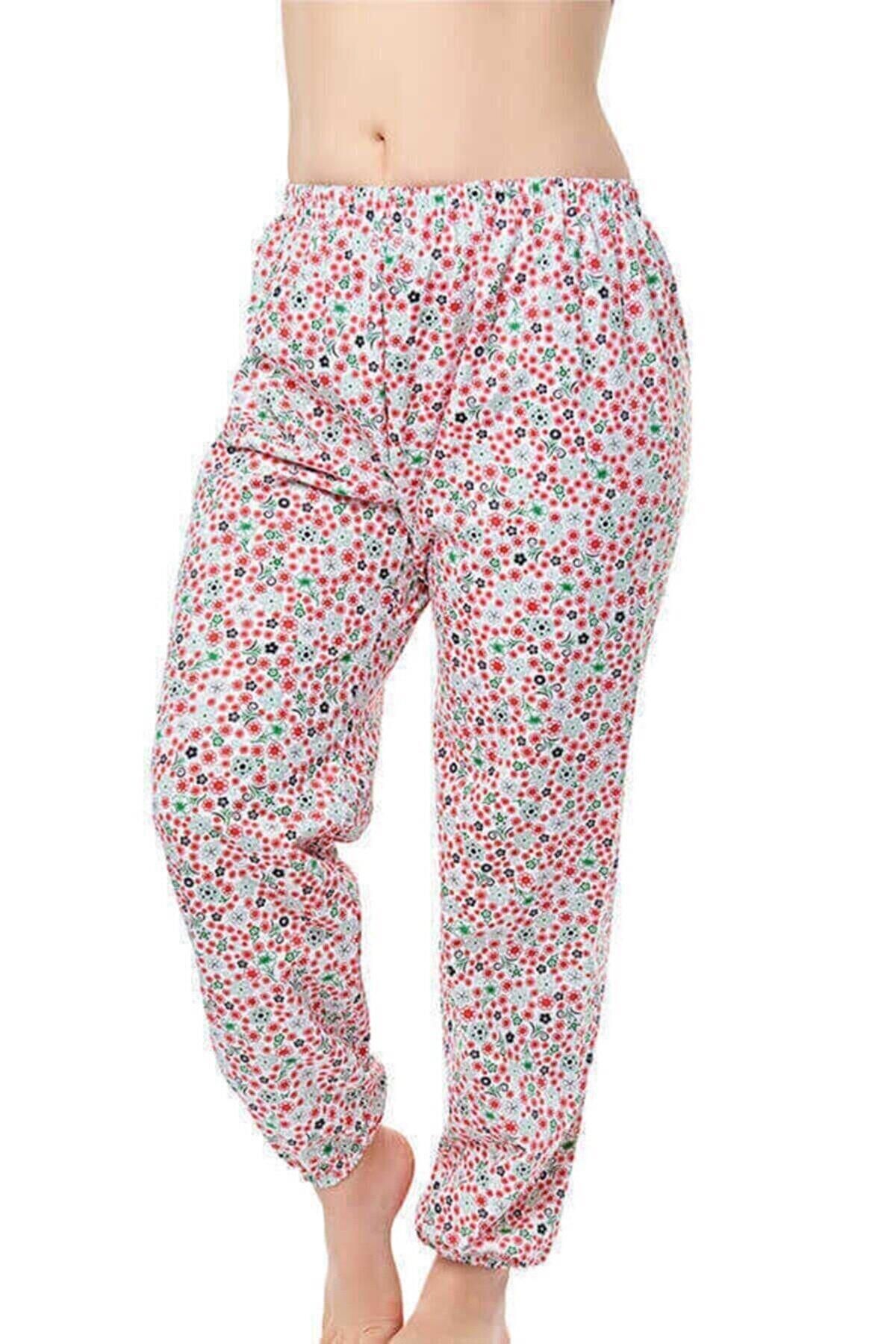Seher Kadın Uzun Tek Alt Pijama Çiçek Desenli Kışlık Battal Boy -3 Adet