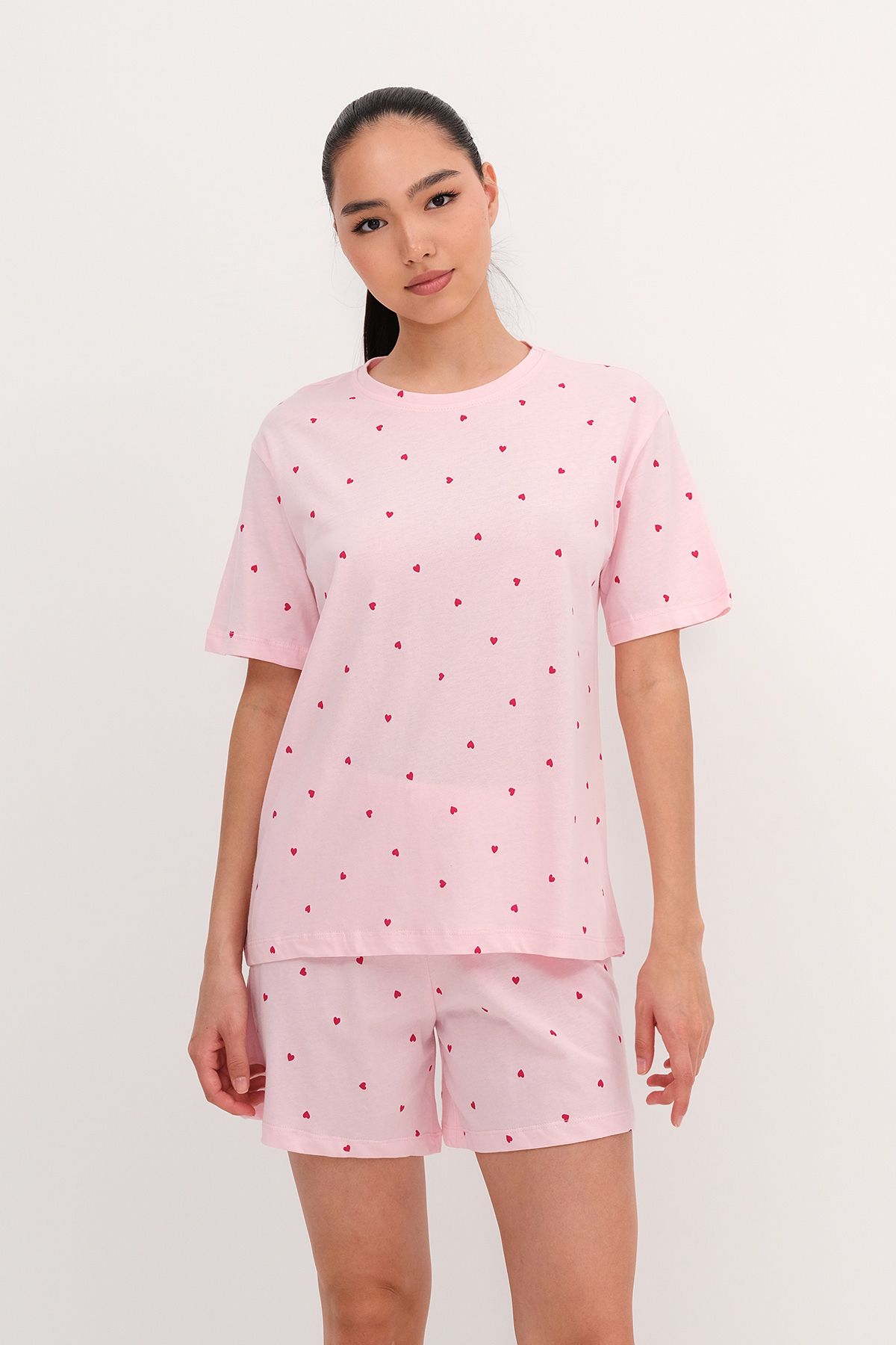 Addax Kalp Desenli Şortlu Pijama Takımı Ş119