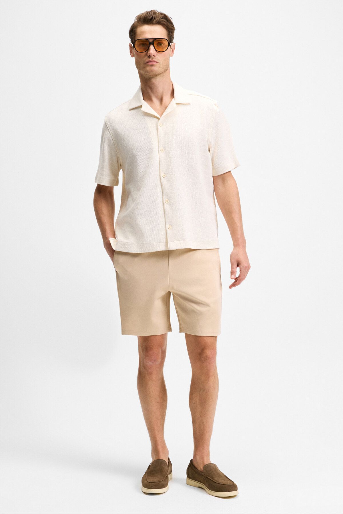 GRIMELANGE TYRONE Erkek Beli Lastikli Arka Tek Cepli Relaxed Fit Bej Şort