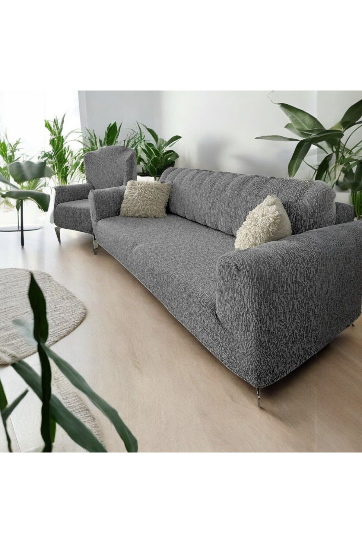NEFİS HOME Jakarlı 3 3 1 1 Lastikli Kanepe Örtüsü | Lastikli Koltuk Örtüsü | koltuk kılıfı Takımı