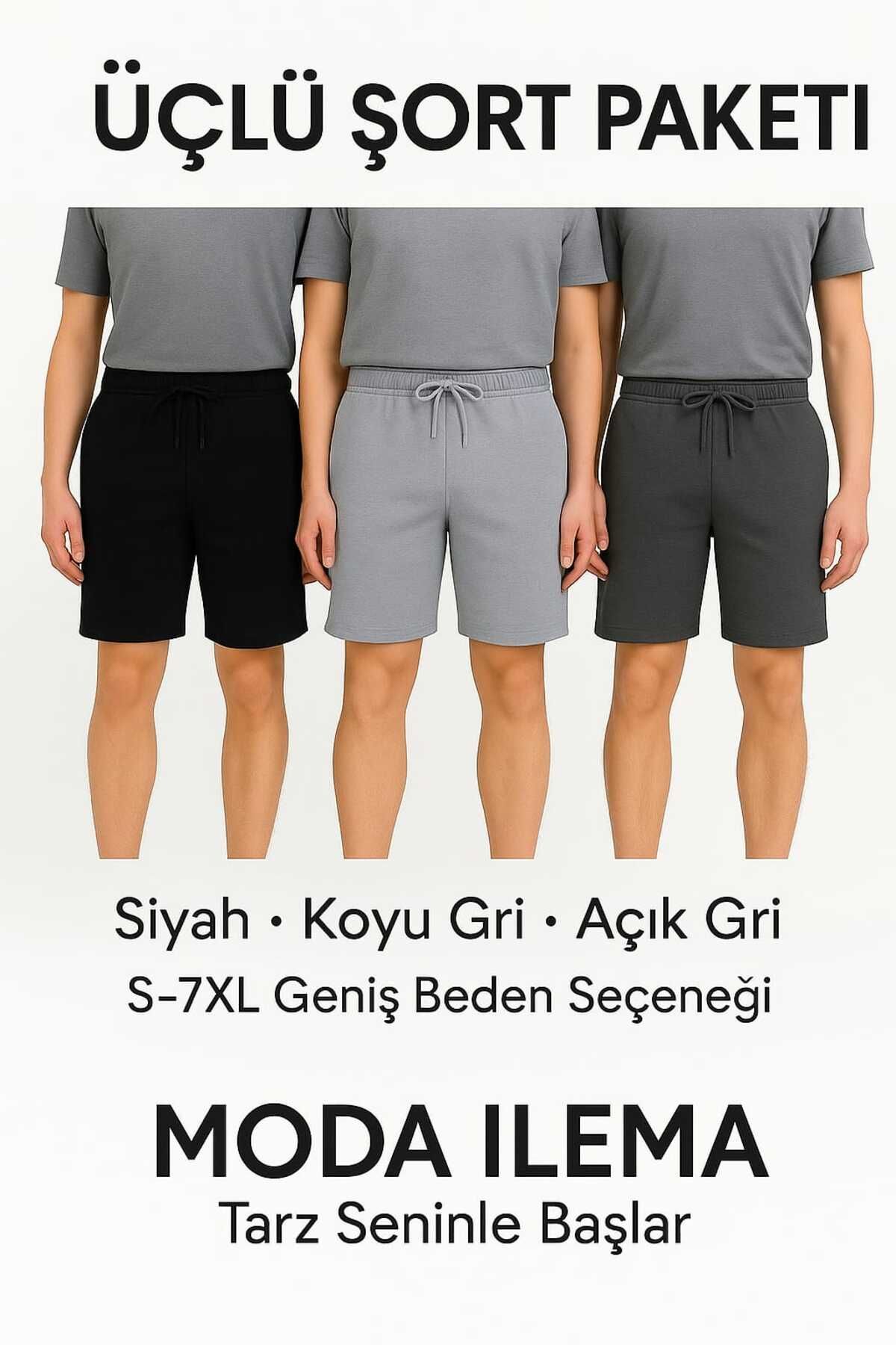 MODA İLEMA Erkek 3'lü Şort Seti | Rahat Kalıp | S-7XL
