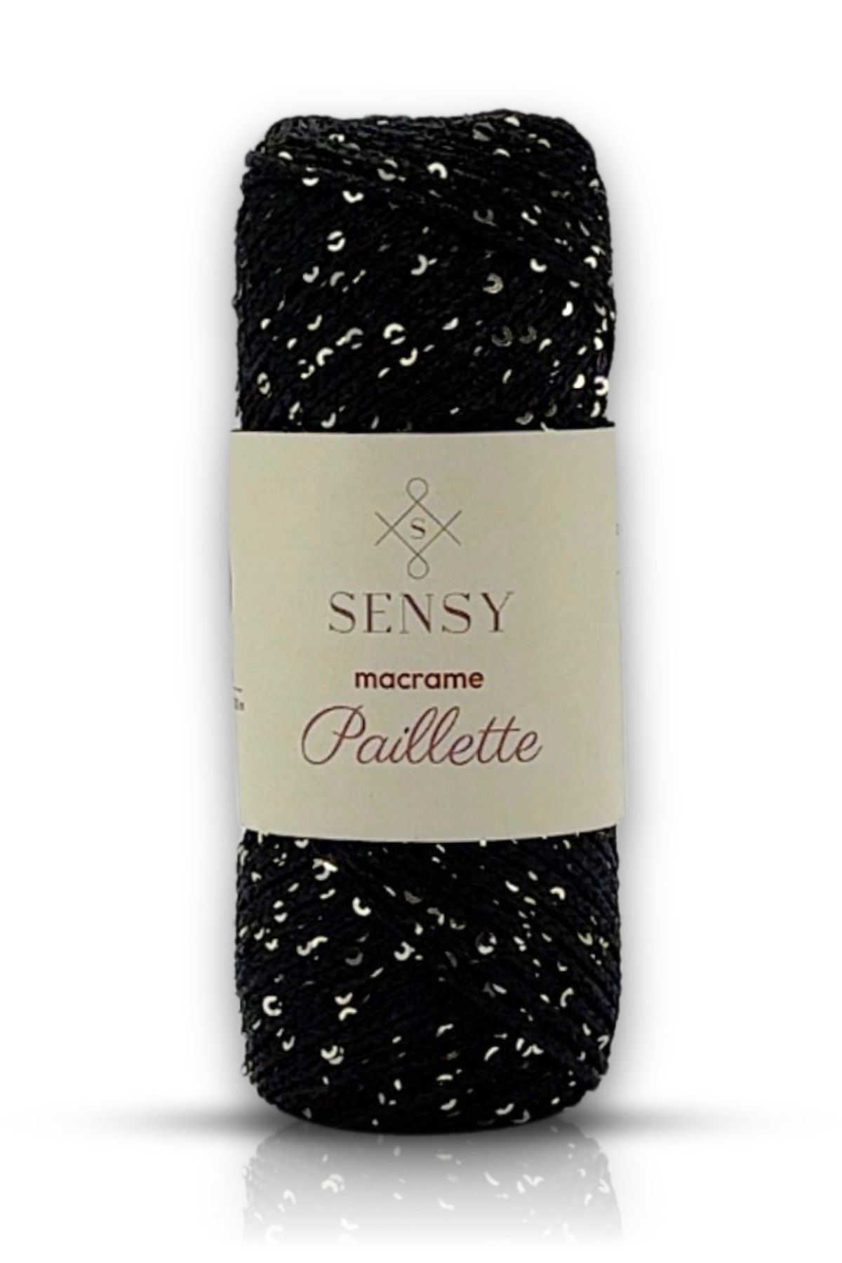 SENSY Paillette Pullu Polyester Makrome İpi Polyester Makrome İp Supla İpi Pullu Çanta İpliği Siyah
