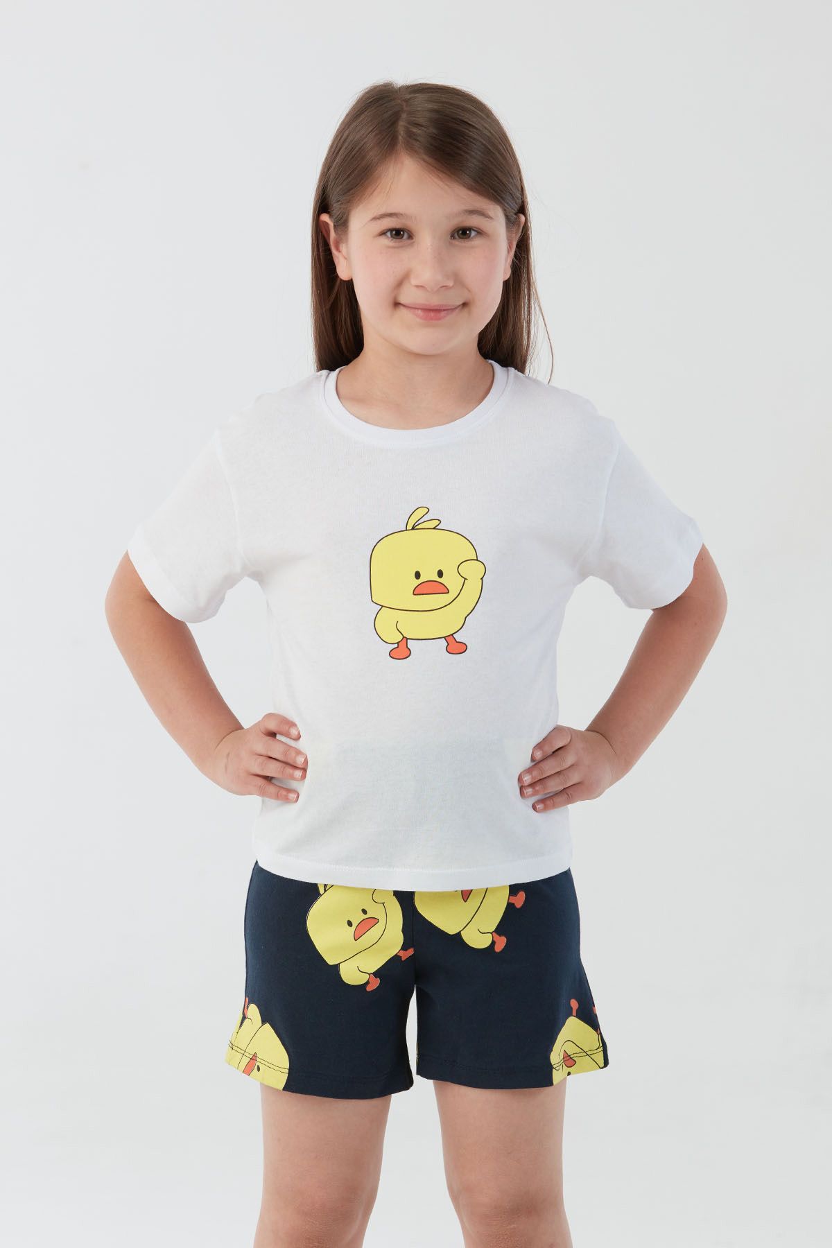 Fullamoda %100 Pamuk Civciv Baskılı Kız Çocuk Şortlu Pijama Takımı