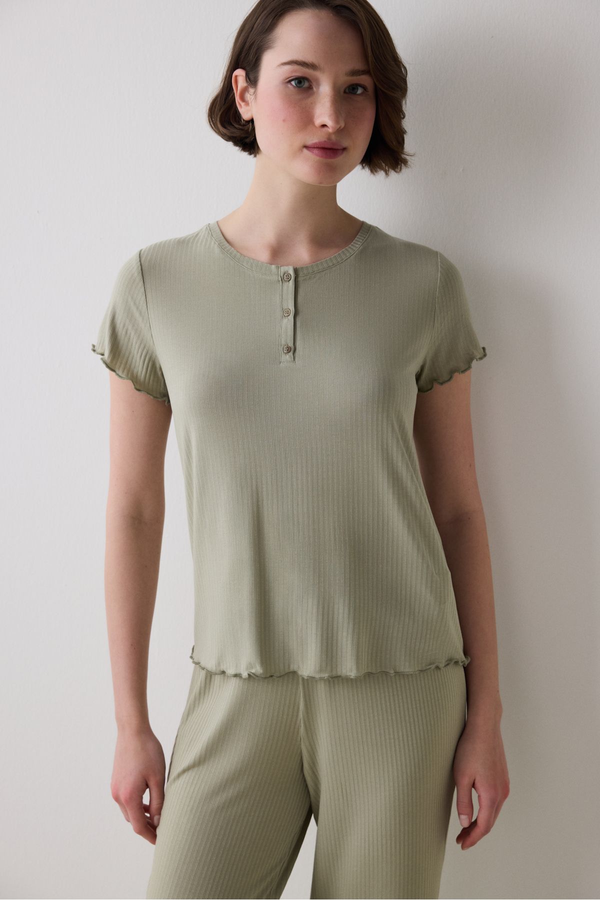Penti Bloom Solid Haki Tişört Pijama Üstü