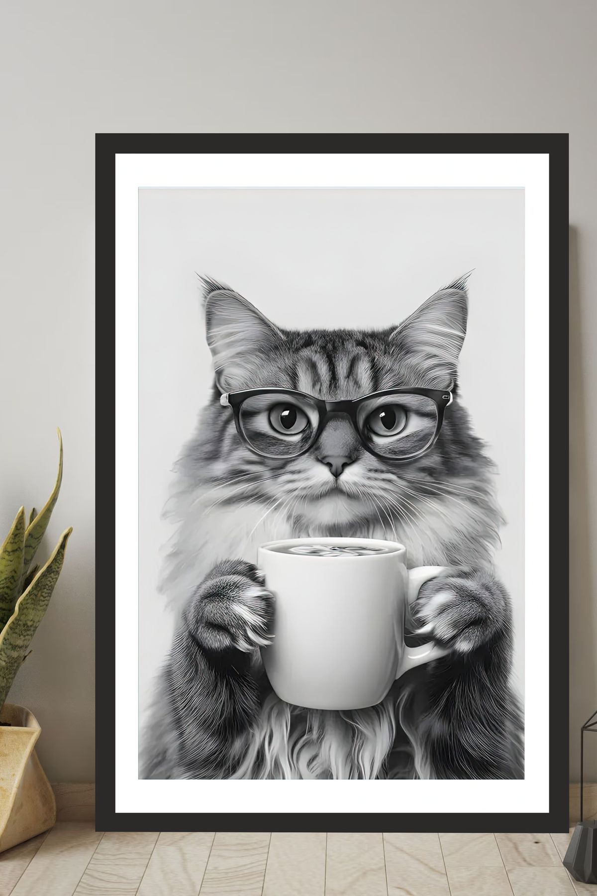 Cadran Kedi tasarımlı Çerçeve Görünümlü Mdf Tablo