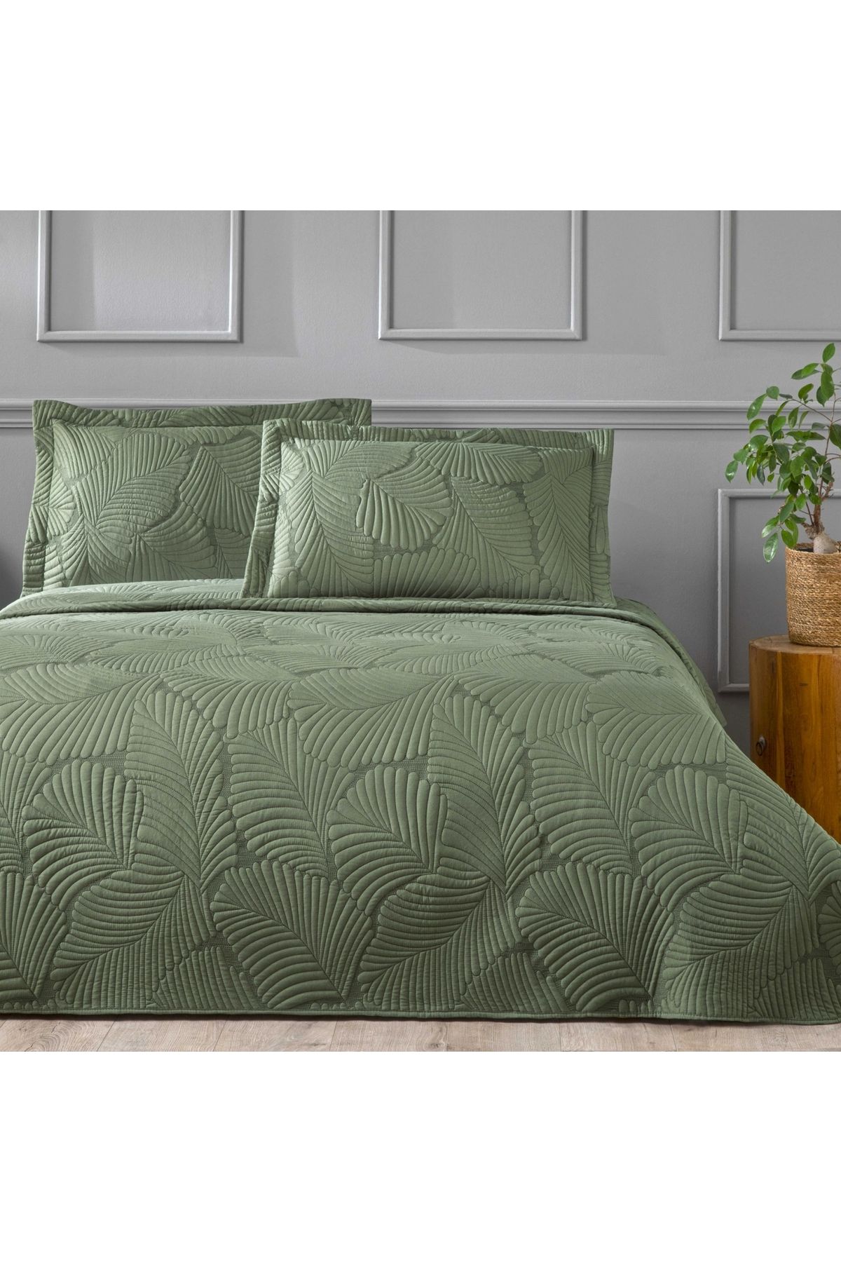Linens Leaf Yatak Örtüsü Koyu Yeşil Tek Kişilik
