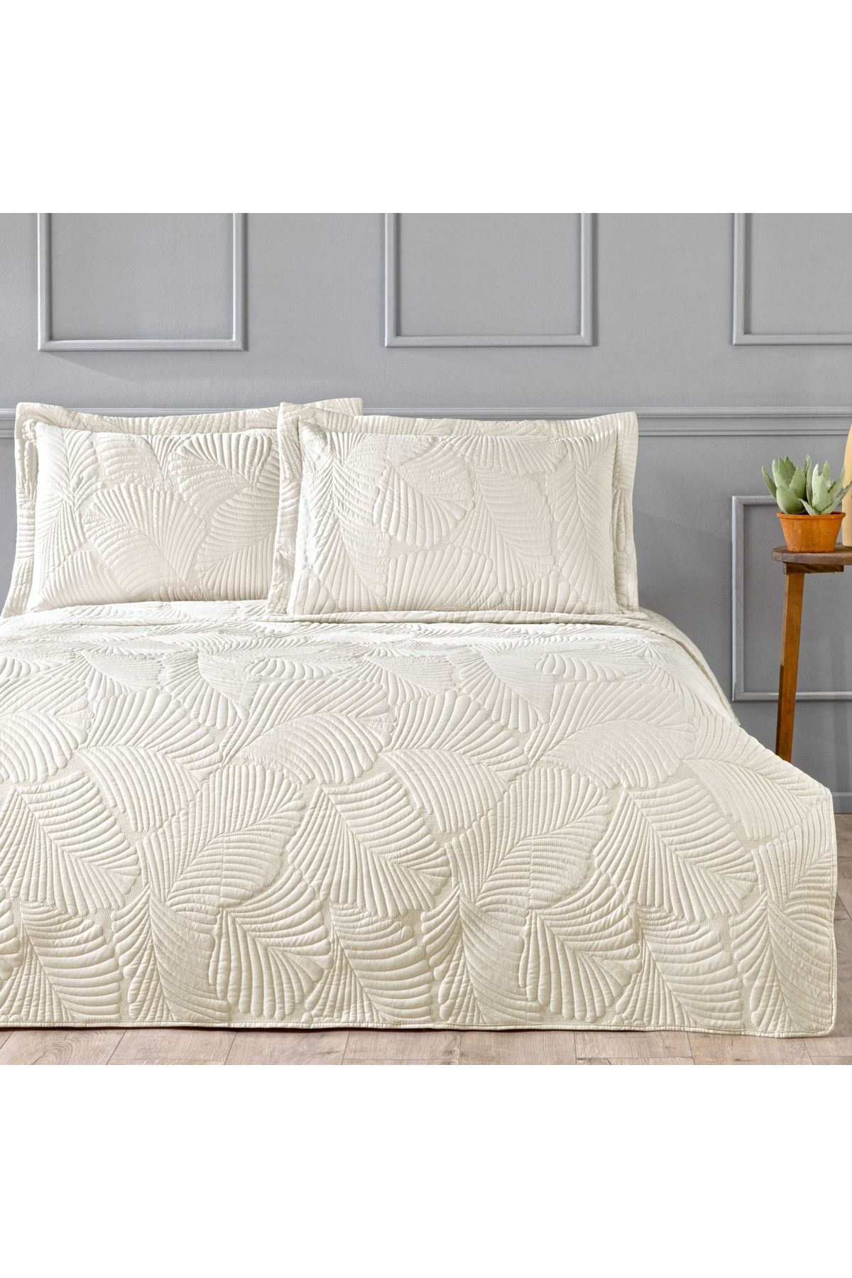 Linens Leaf Tek Kişilik Yatak Örtüsü Seti Taş