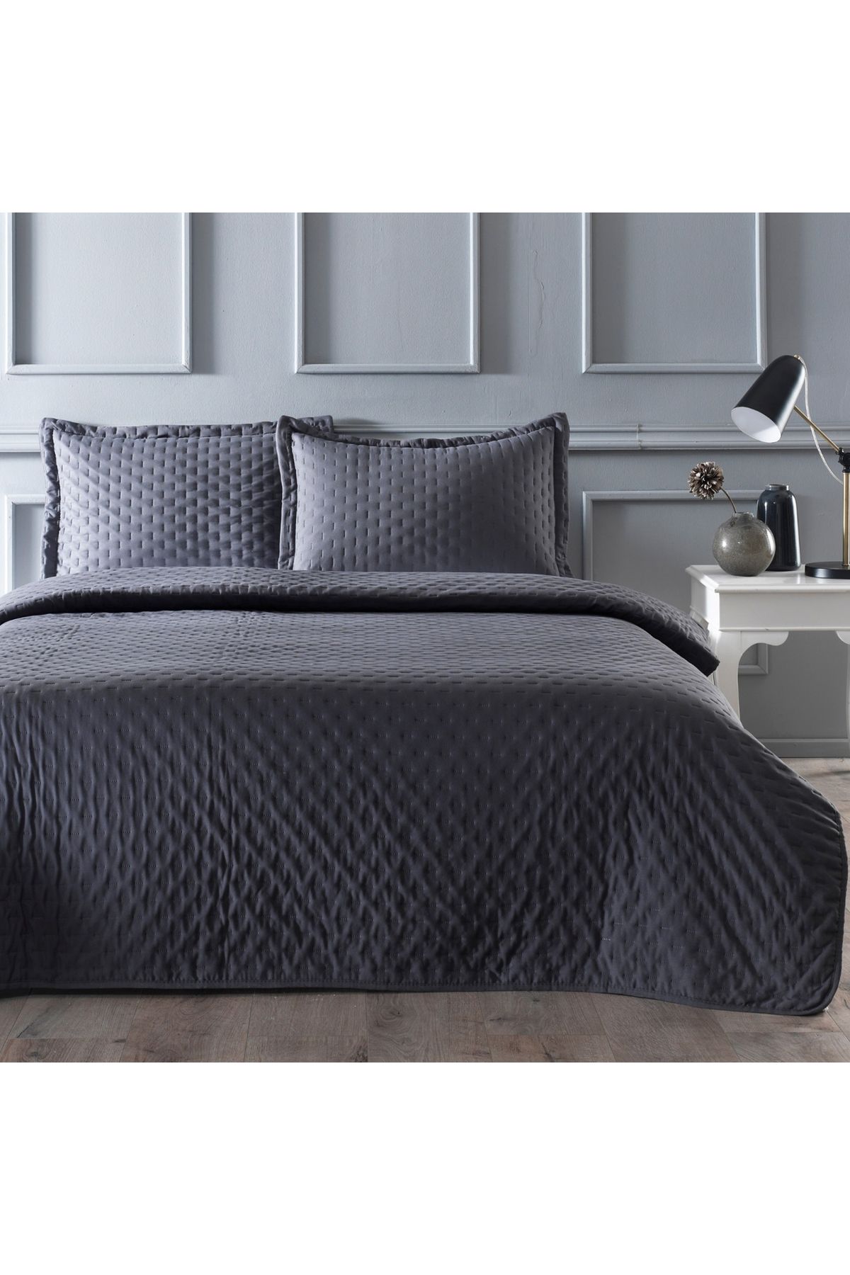 Linens Gardenia Çift Kişilik Yatak Örtüsü Seti Antrasit