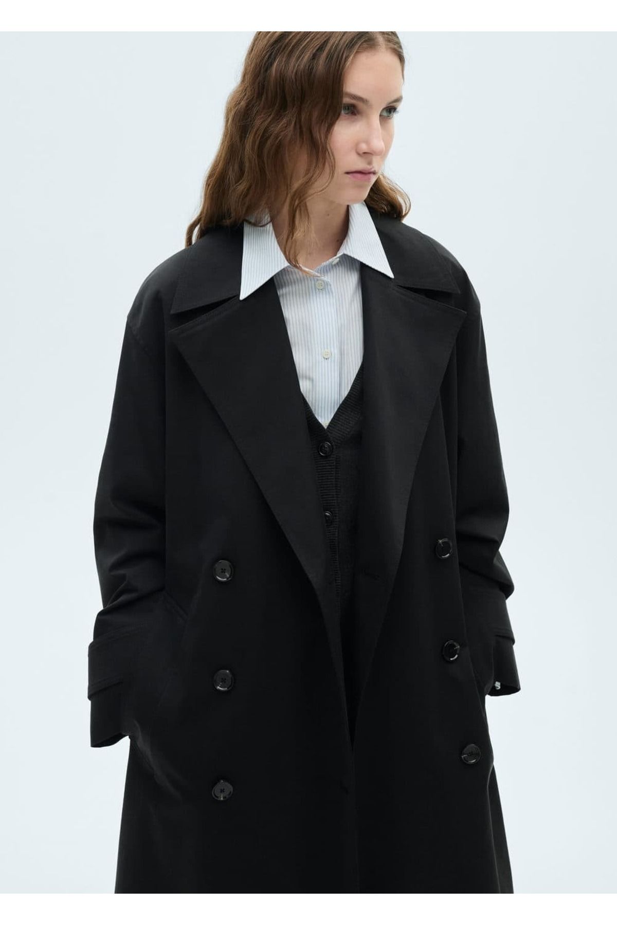 MANGO Oversize uzun çift düğmeli trençkot