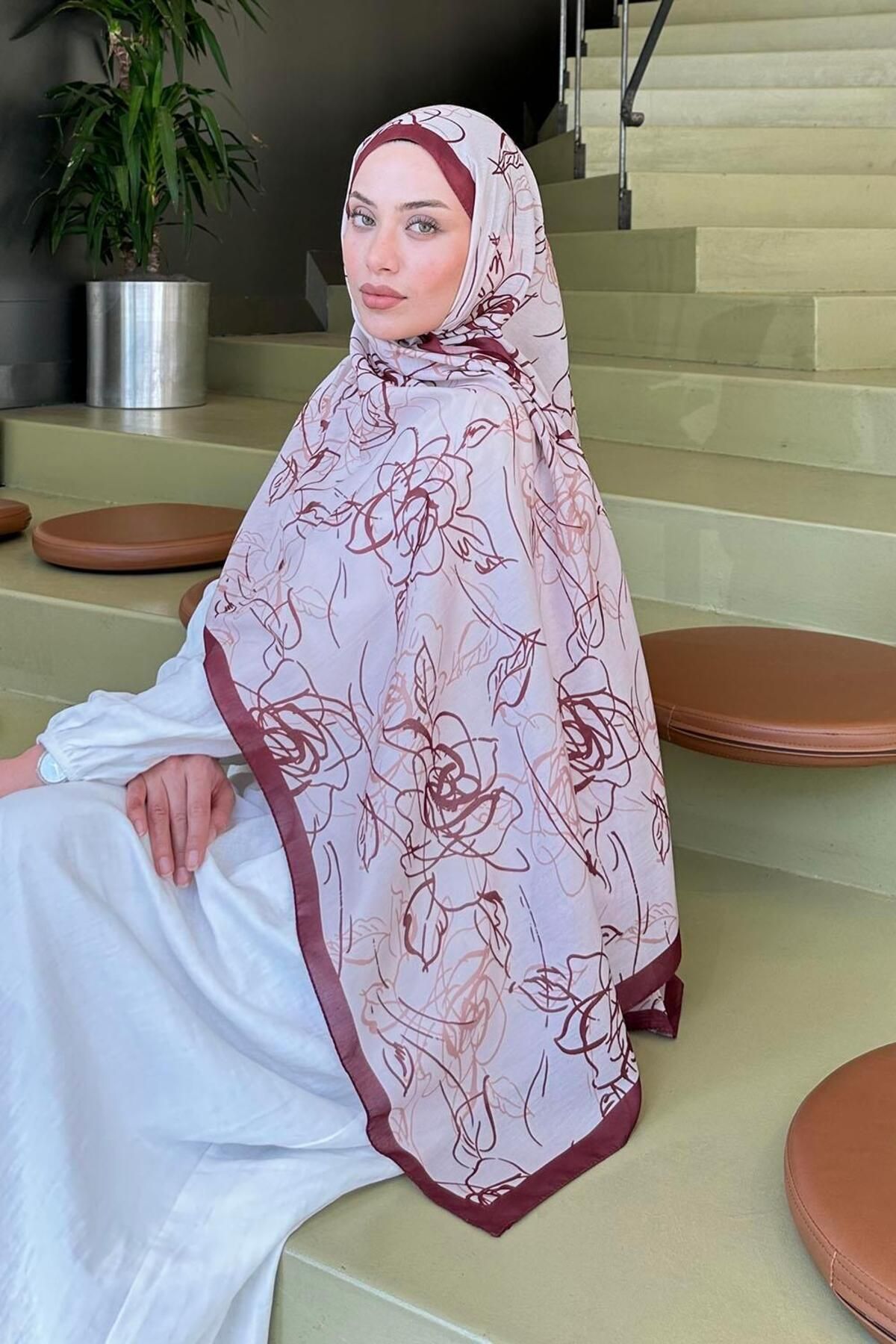 lamelif Çiçek desen Soft Şal Kiremit