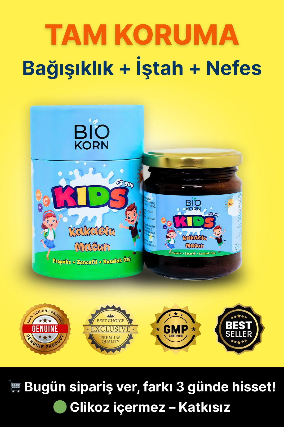 Biokorn Kids Kakaolu Çocuk Macunu – Iştah, Bağışıklık Ve Nefes Desteği | Propolis & Kozalak Özü (240GR)