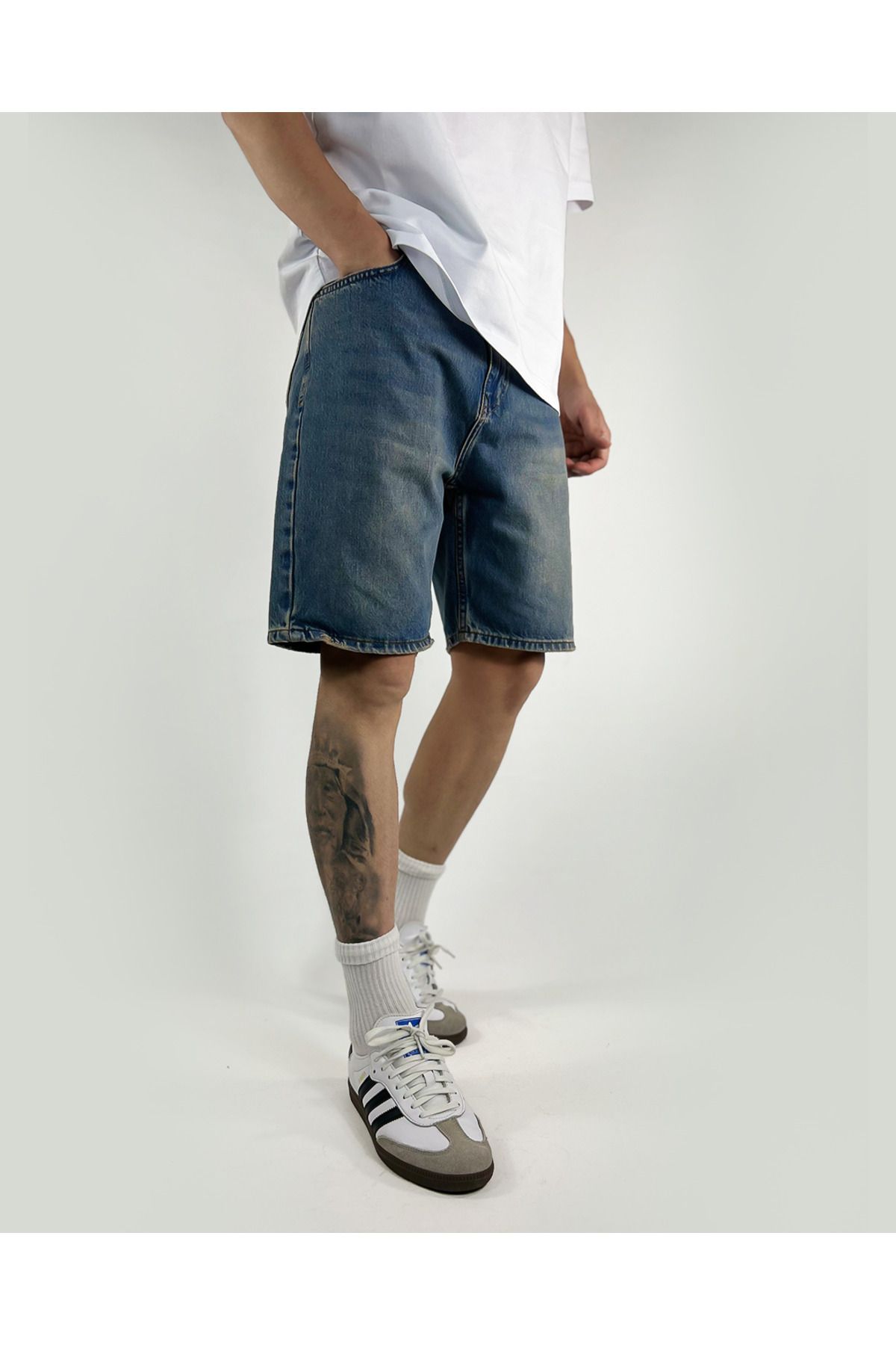 XPUPPETWEAR Yıkamalı Mavi Baggy Jean Erkek Kot Şort