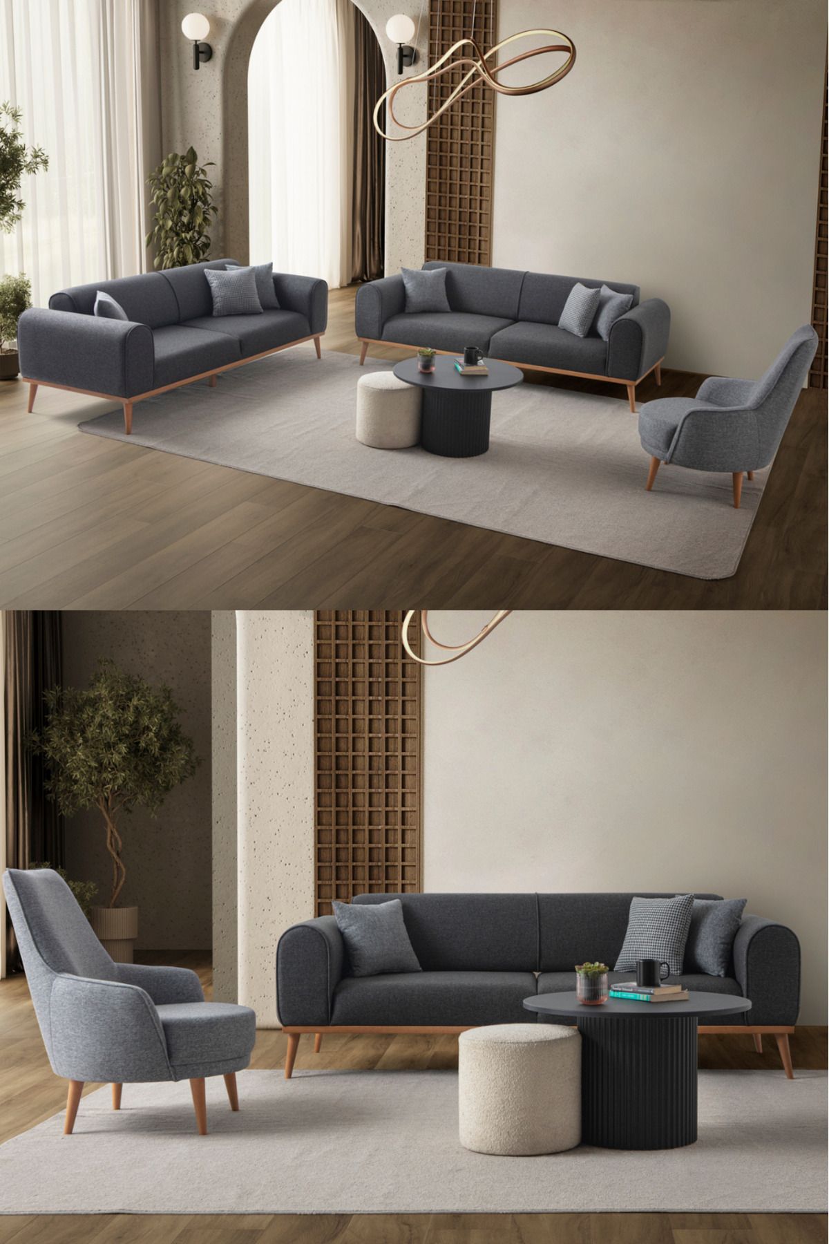 EDSY HOME Rebul 3+3+1 Koltuk Takımı Antrasit
