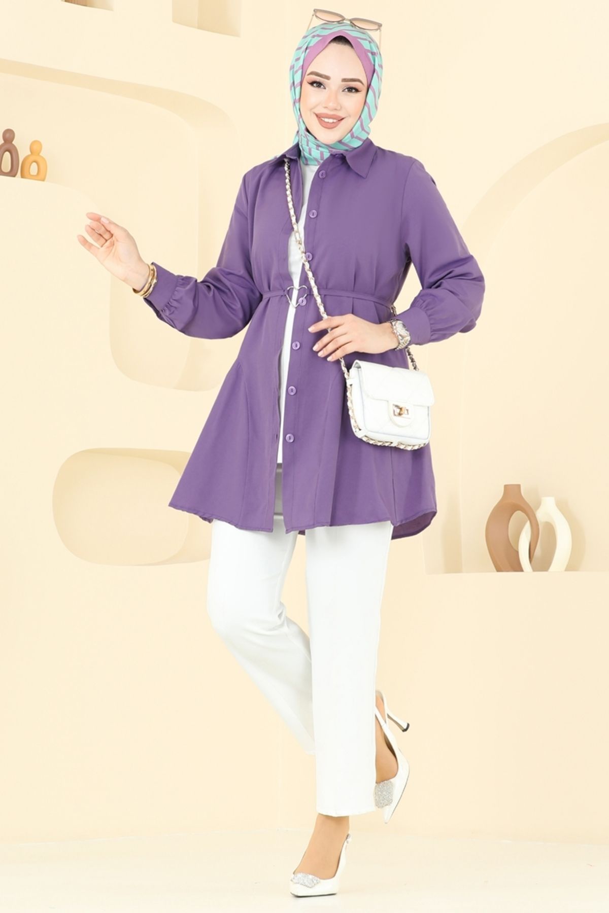 Modaselvim Kemeri Tokalı Tesettür Tunik 256ASN888 Lila - Fiyatı, Yorumları