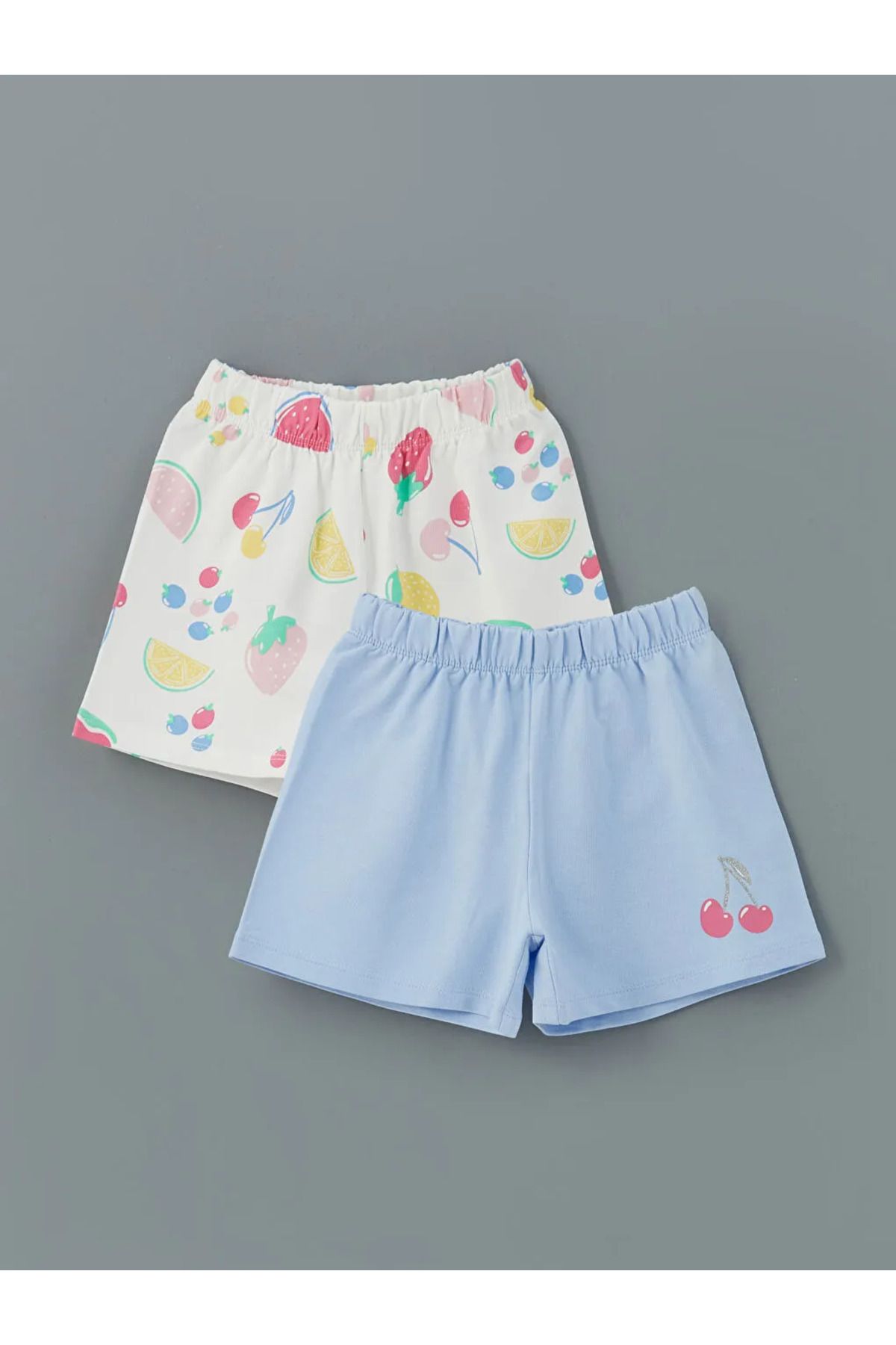 LC Waikiki LCW Kids Ekru Beli Lastikli Kız Çocuk Şort 2'li
