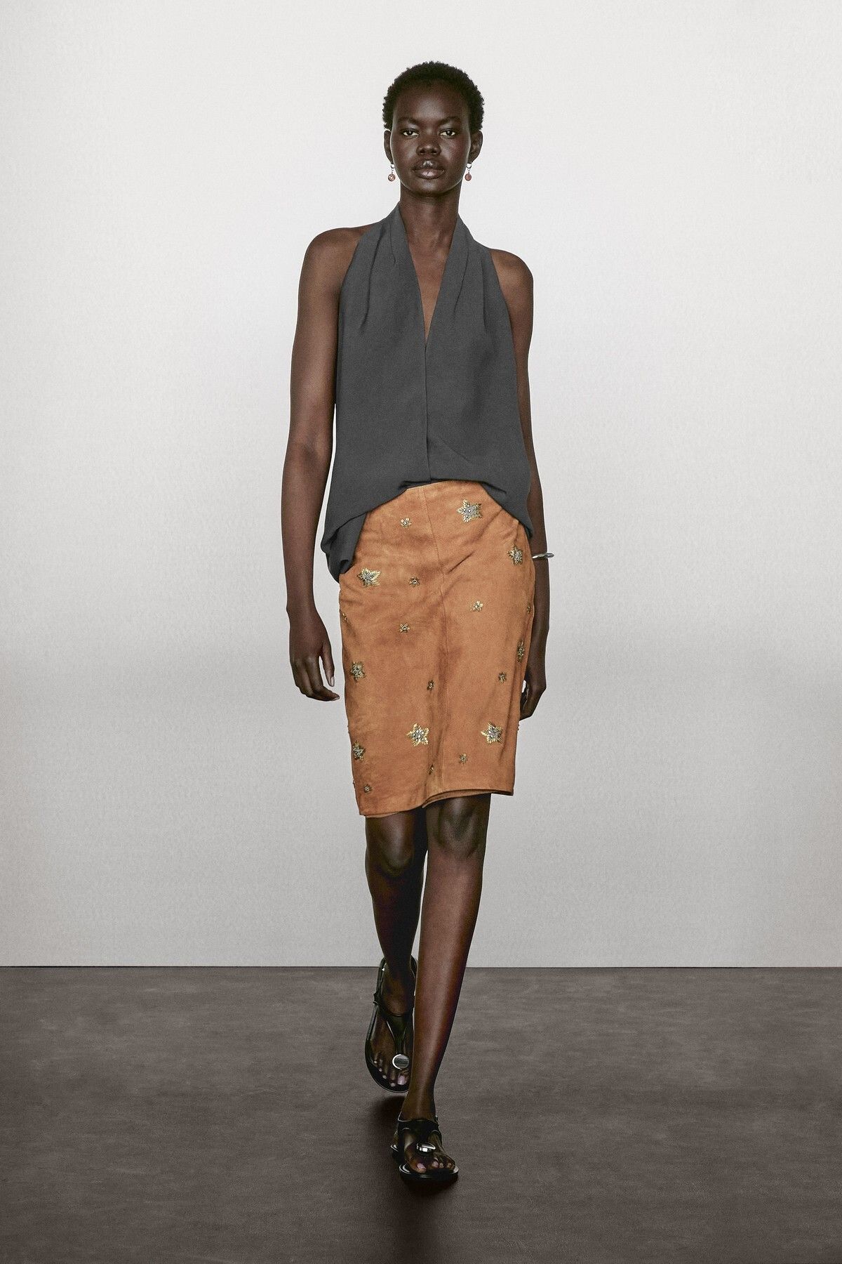 Massimo Dutti Süet deri midi etek