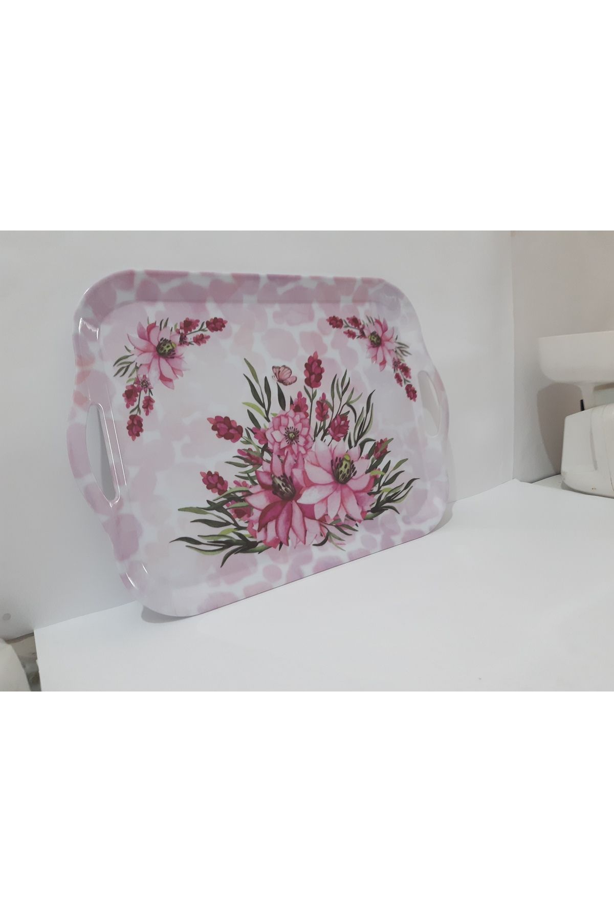 renkli çiçekler Melamin Çay Tepsi 44x30 CM Kulplu Melamin Çay Tepsisi Servis Tepsi Sunum Tepsisi