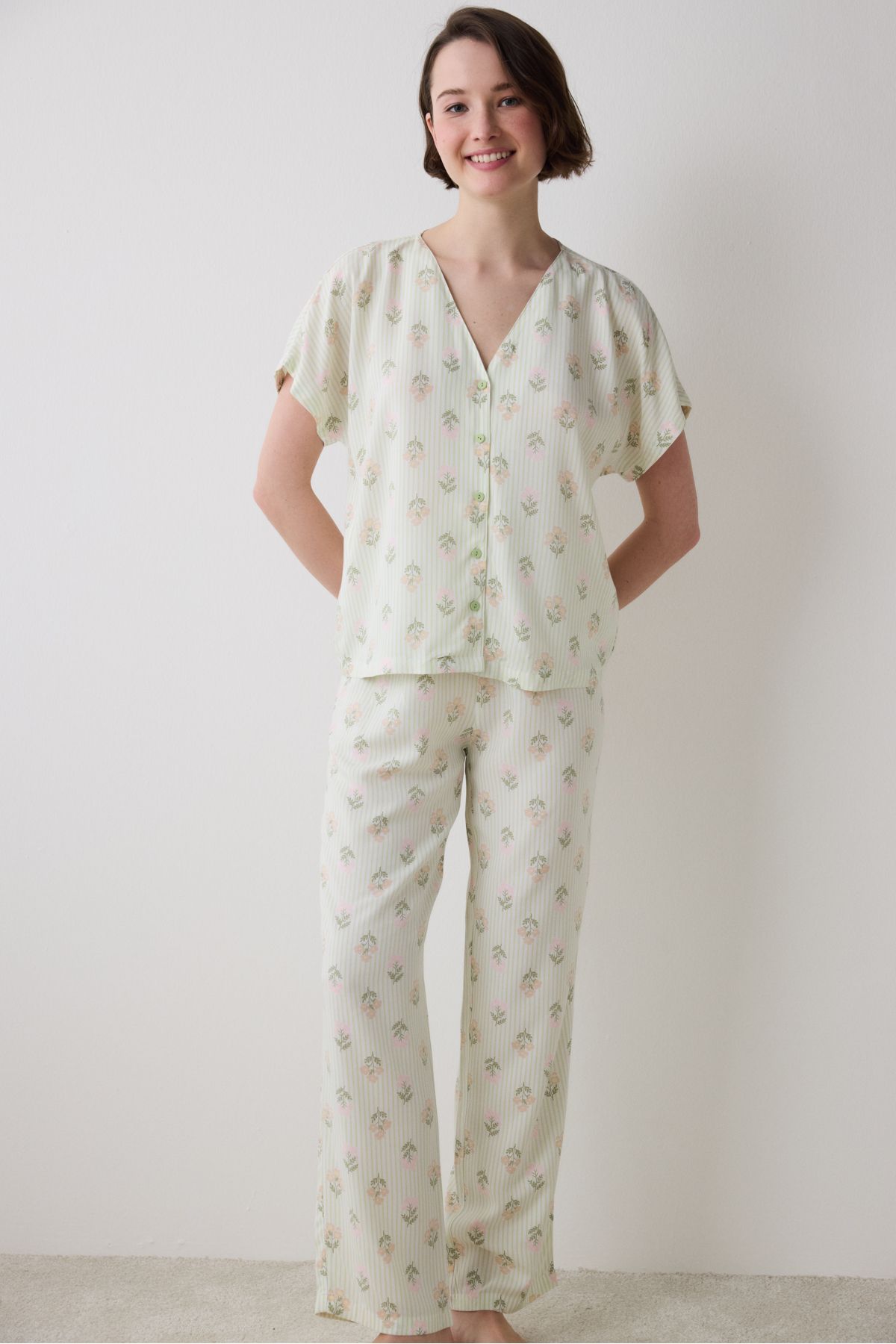 Penti Bloom Chally Gömlek Pantolon Açık Yeşil Pijama Takımı