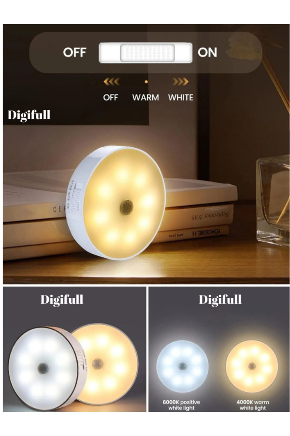DİGİFULL Hareket Sensörlü Usb Şarjlı Beyaz Led Işık Lamba (SENSÖRLÜ)
