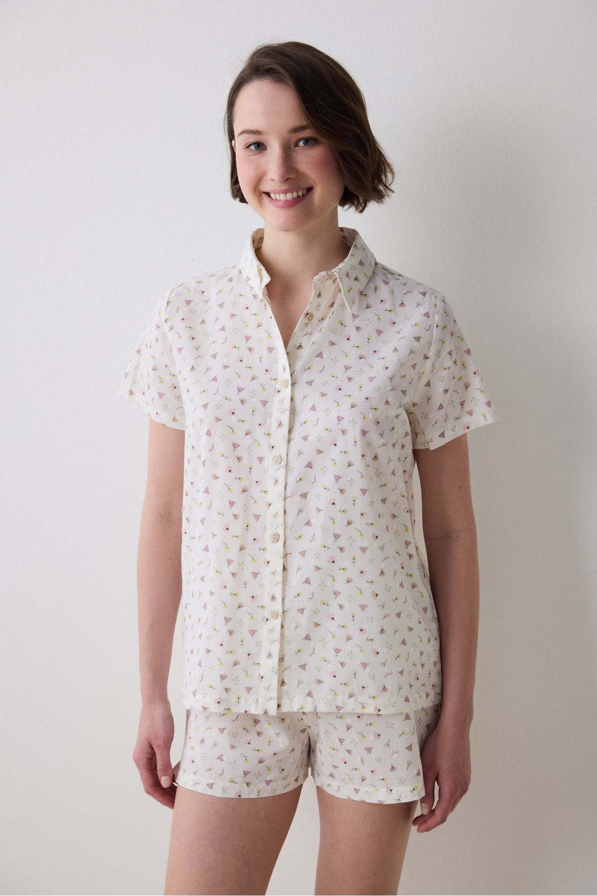 Penti Blossom Gömlek Şort Ekru Pijama Takımı