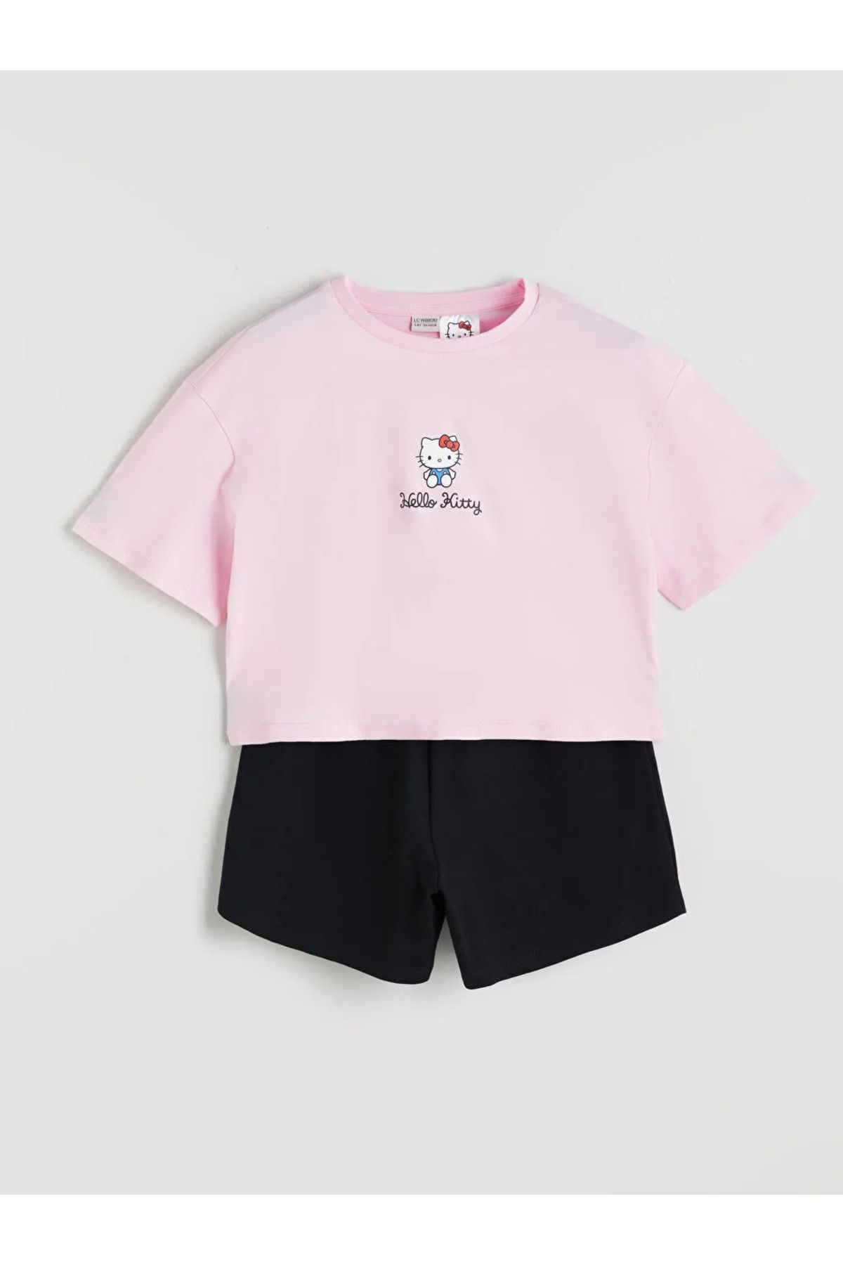 LC Waikiki LCW Kids Pembe Bisiklet Yaka Hello Kitty Baskılı Kız Çocuk Tişört ve Şort