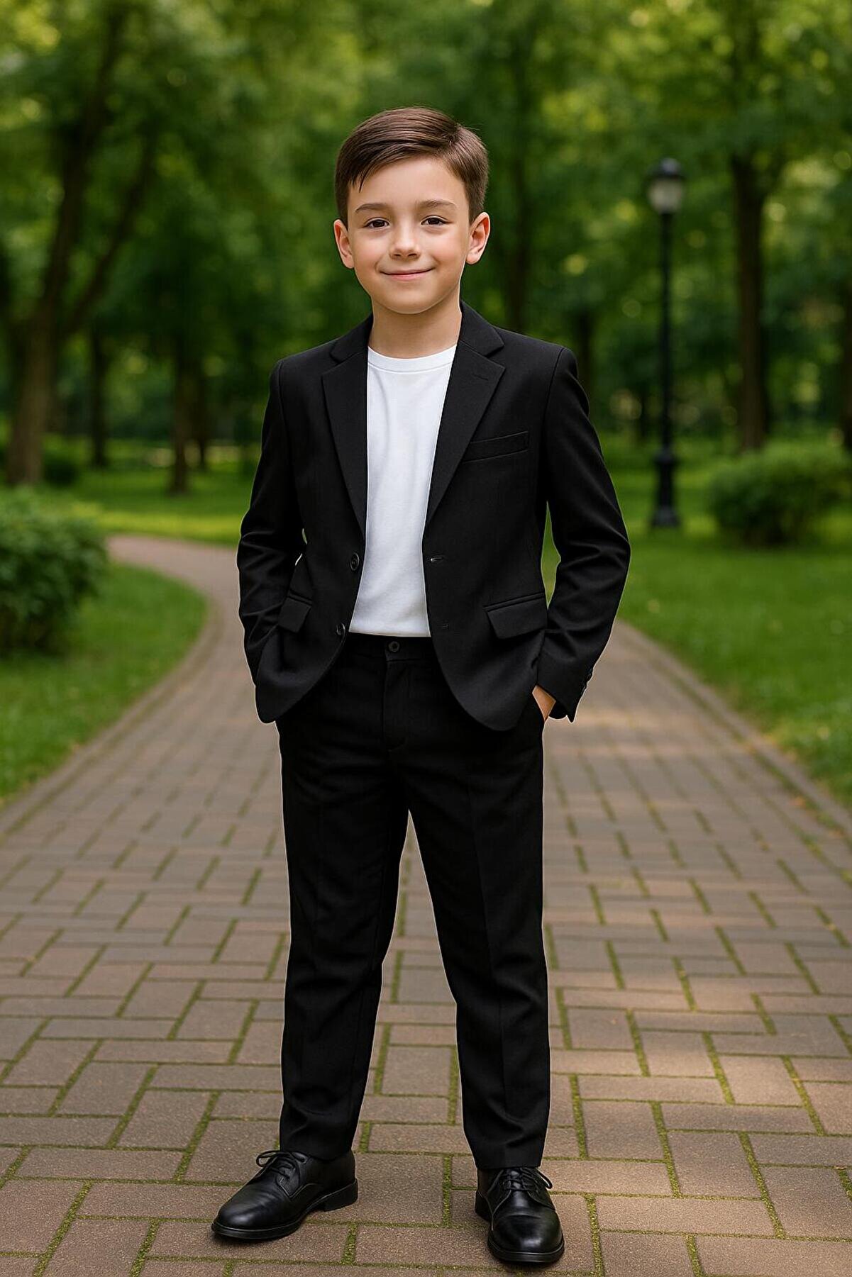 Terry Erkek Çocuk Keten Görünümlü Ceketli Spor Takım Elbise - Özel Gün ve Mezuniyet İçin