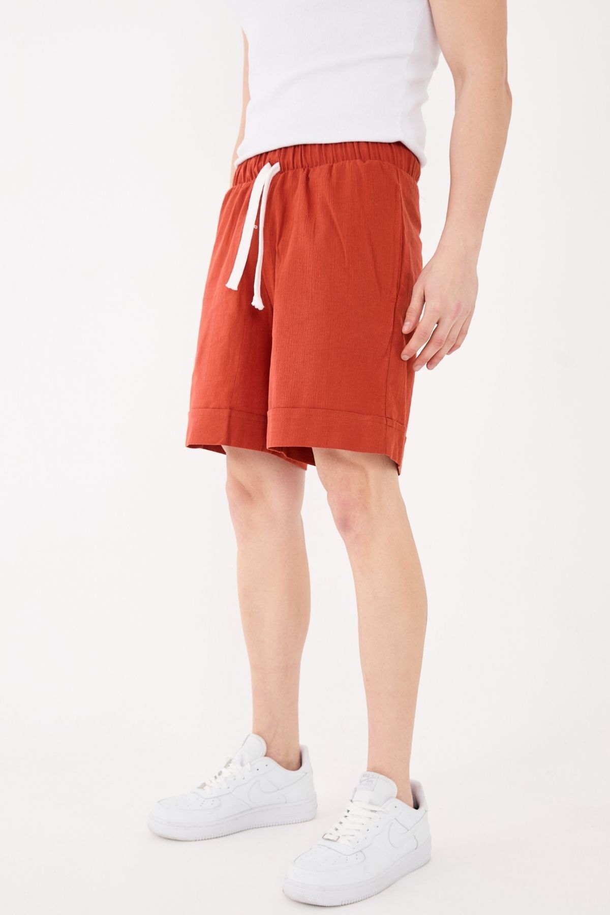 RELAXL %100 Pamuk Şile Bezi Relaxed Fit Unisex Kısa Şort Kiremit