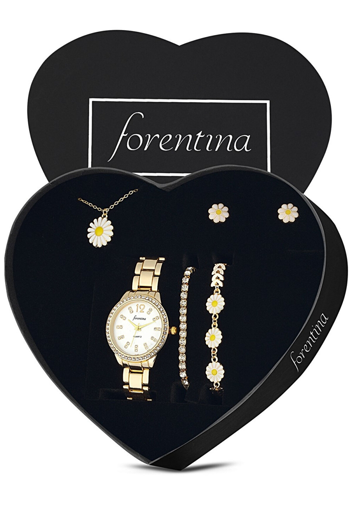 Forentina Papatya Kolye Küpe Bileklik Saat Hediye Set Hediyesi - Ps2712