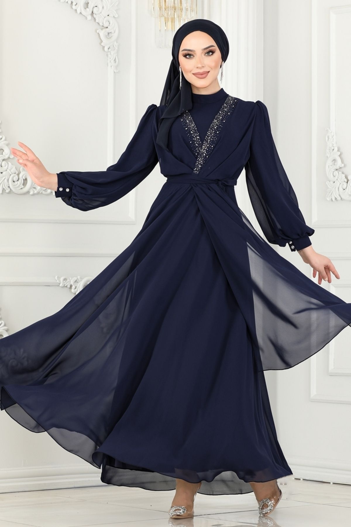Modaselvim Taş İşlemeli Şifon Abiye 5408AB368 Laci