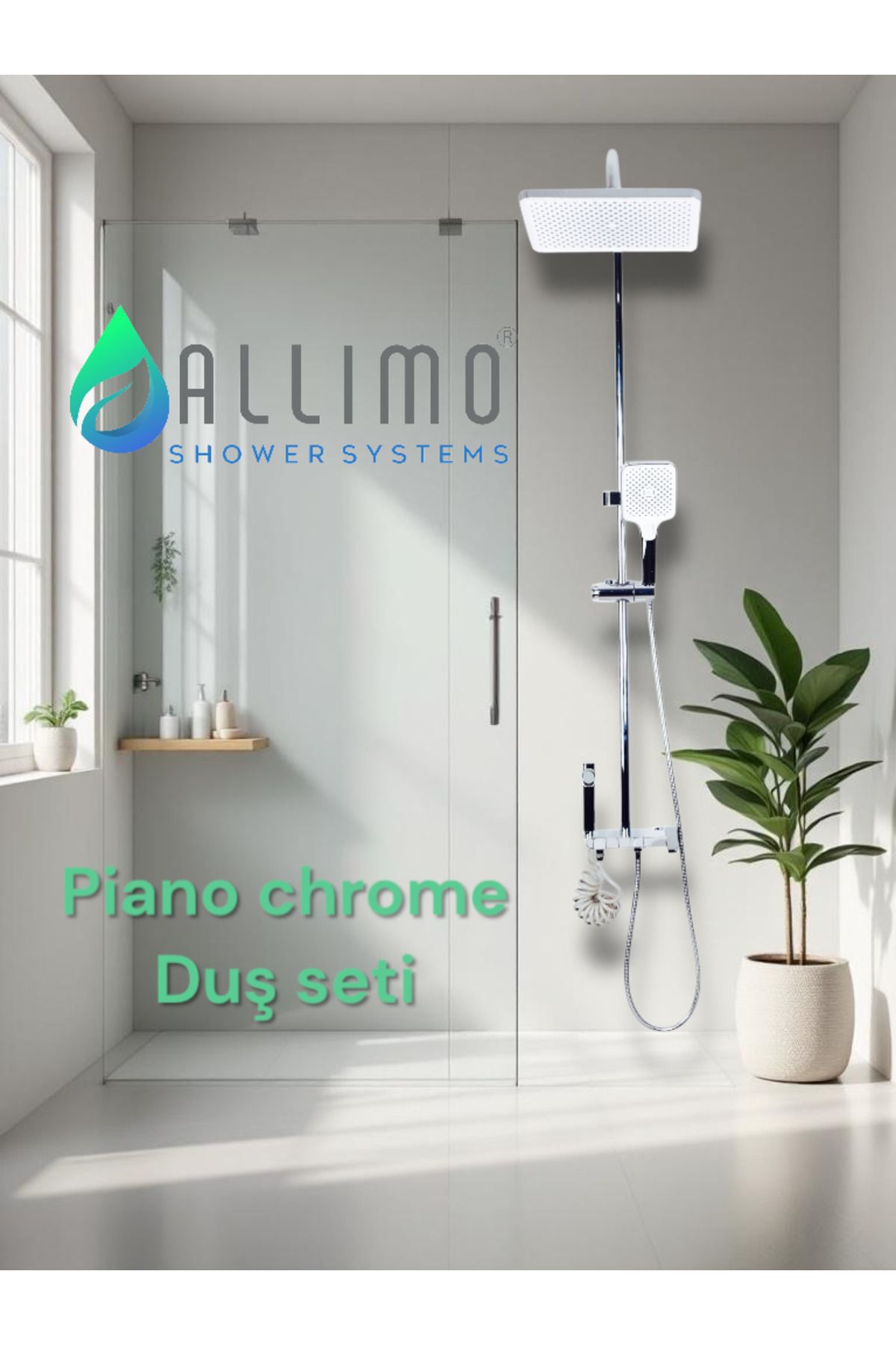 ALLIMO SHOWER SYSTEMS ALLIMO PRİNÇ GÖVDE KROM BUTONLU DUŞ SETİ