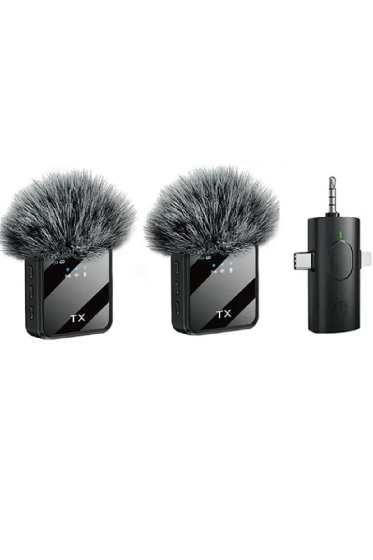 KAZEMTECH Profesyonel 2 Lİ Kablosuz Yaka Mikrofonu 3in1 Mikrofon Type-C/Lightning/Jack